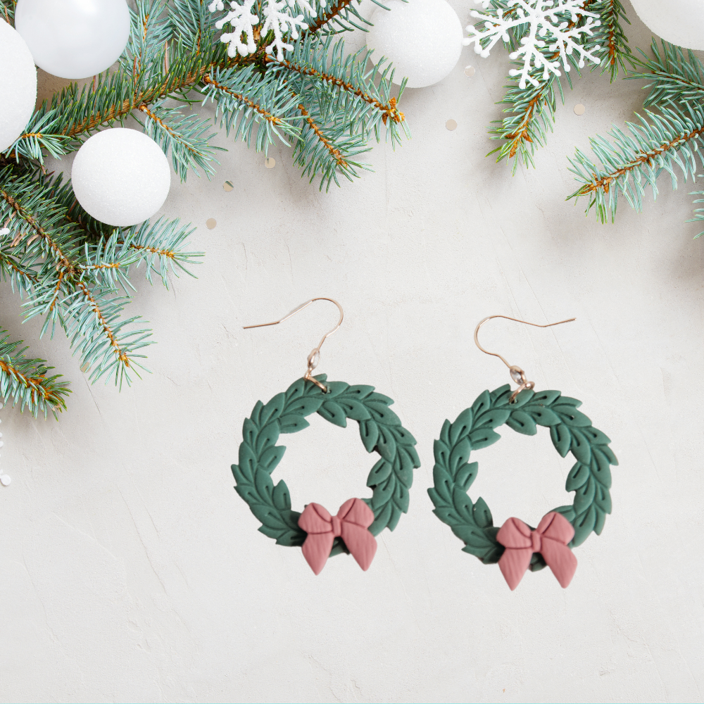 Holiday Wreaths Clay Statement Earrings