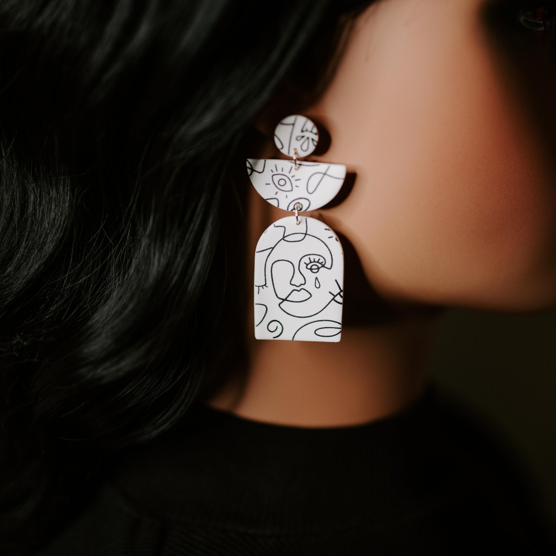 Abstract Faces Dangle Earrings