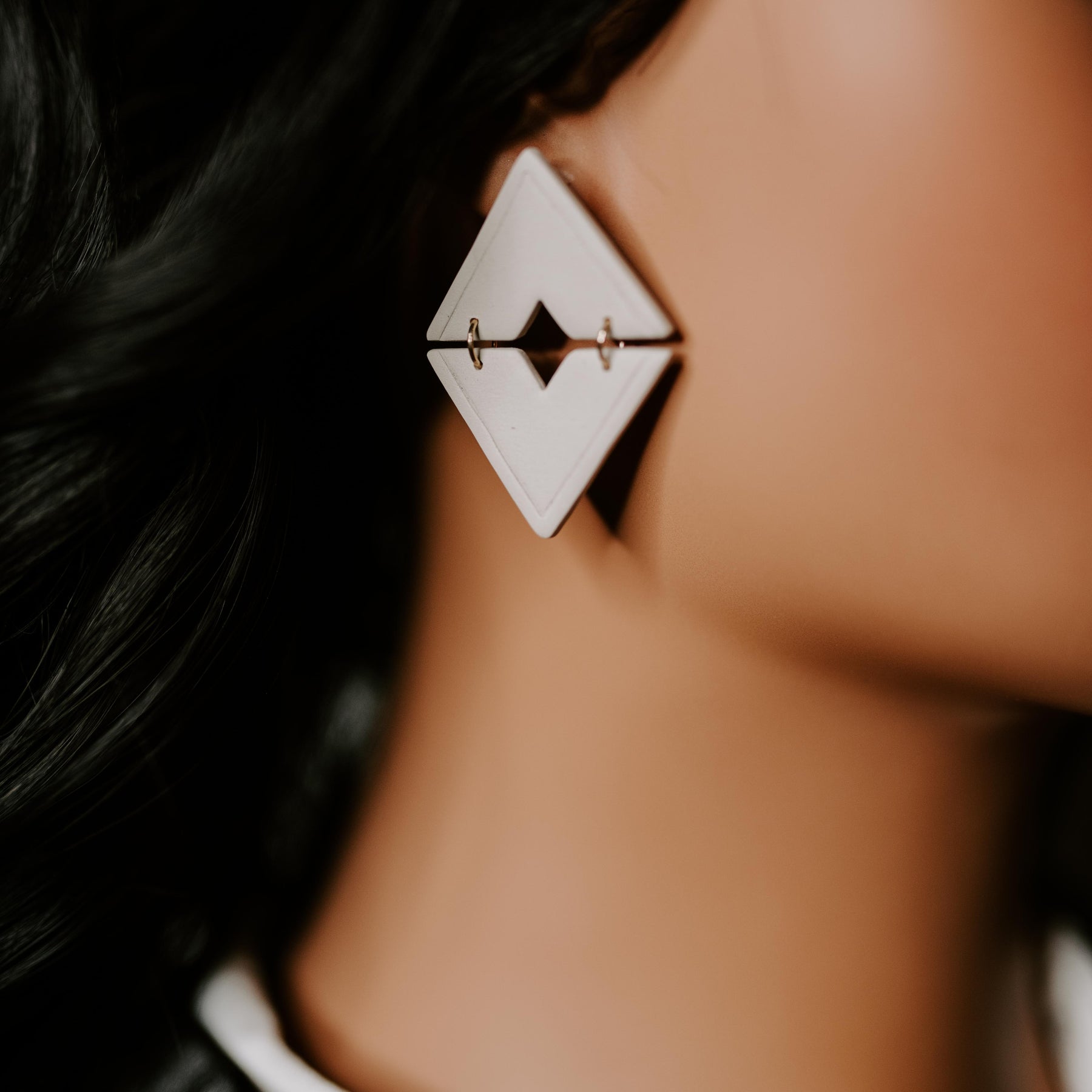 Cream Triangle Dangle Studs