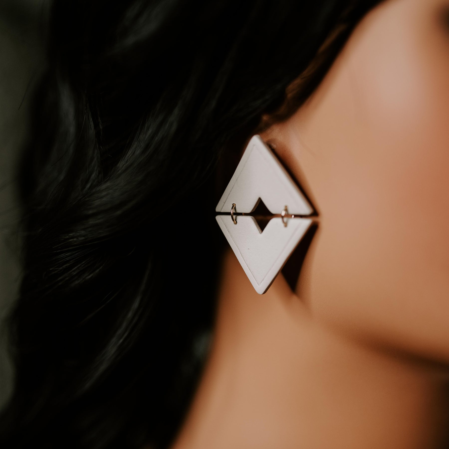 Cream Triangle Dangle Studs