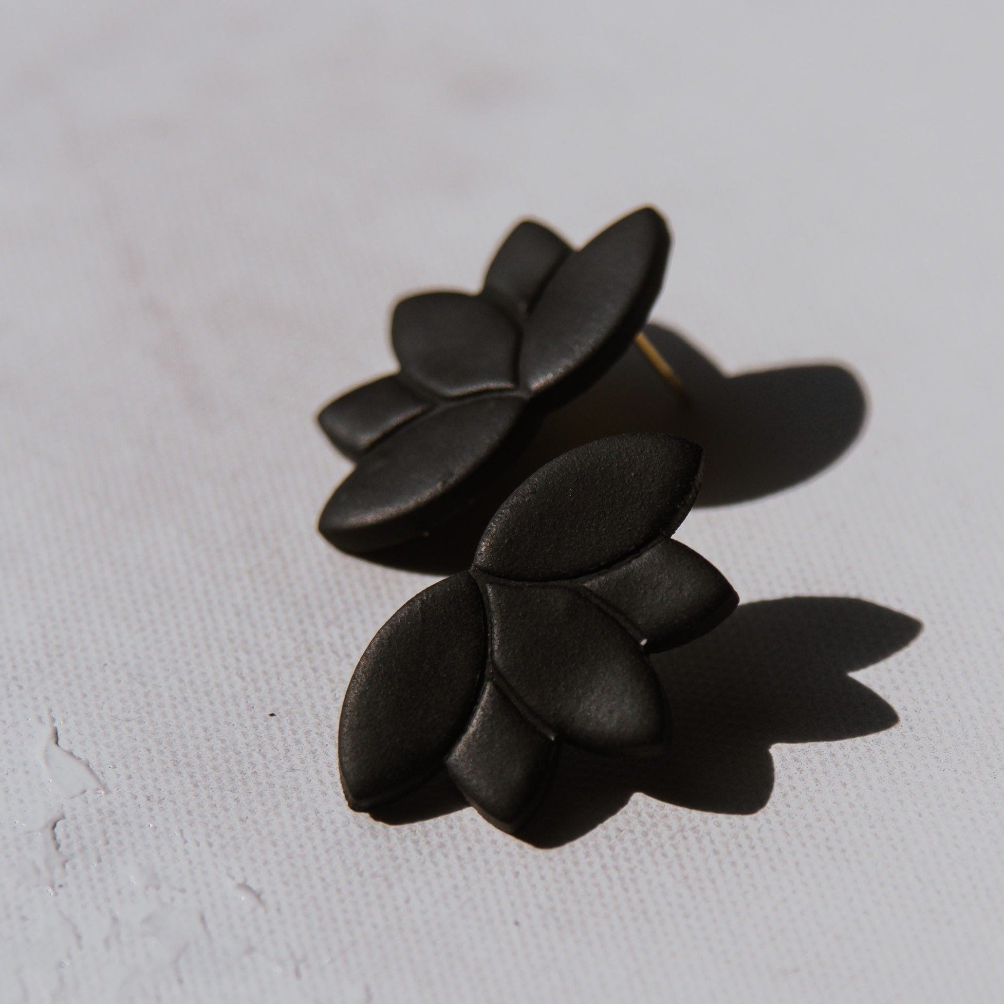 Black Lotus Flower Stud | Polymer Clay Statement Earrings
