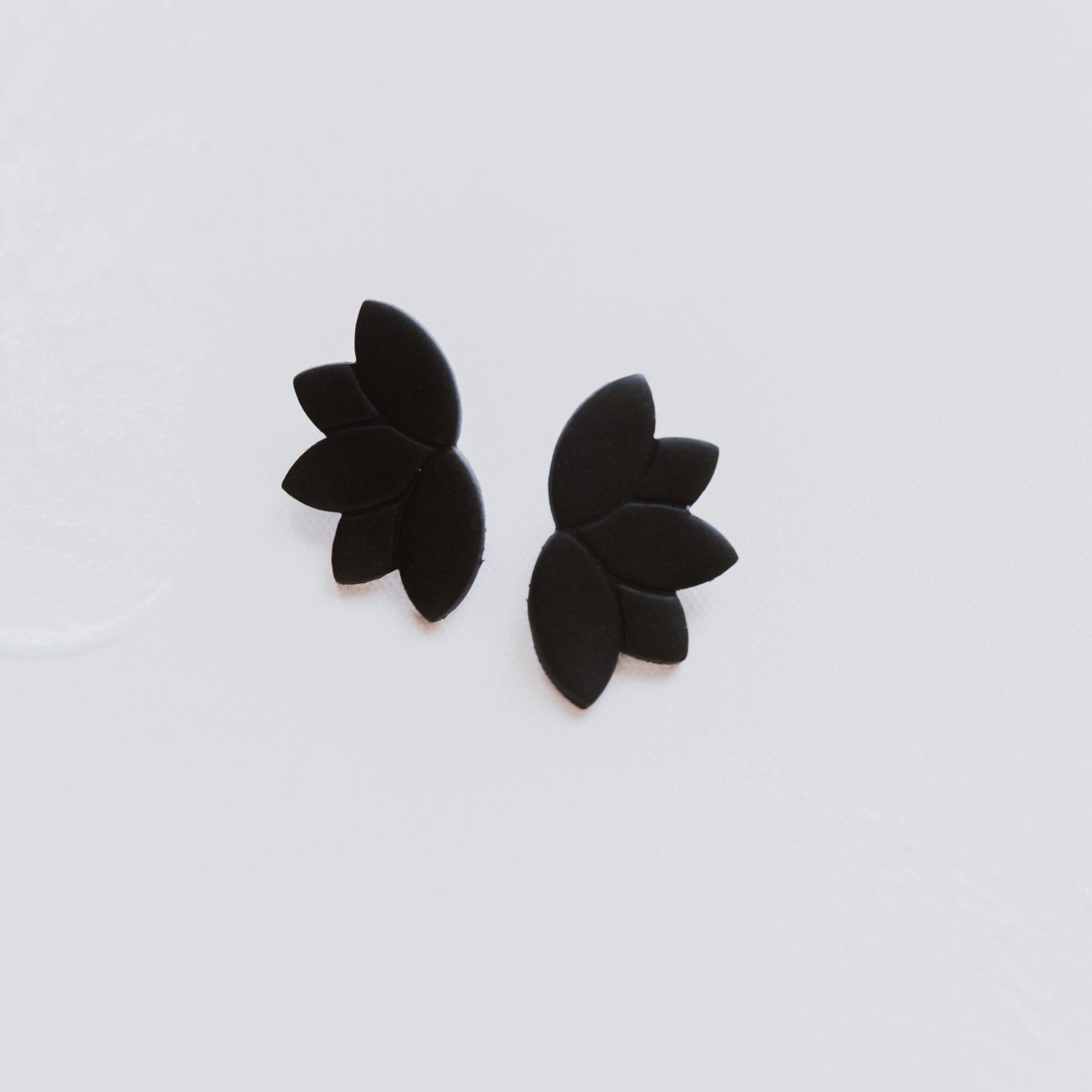 Black Lotus Flower Stud | Polymer Clay Statement Earrings