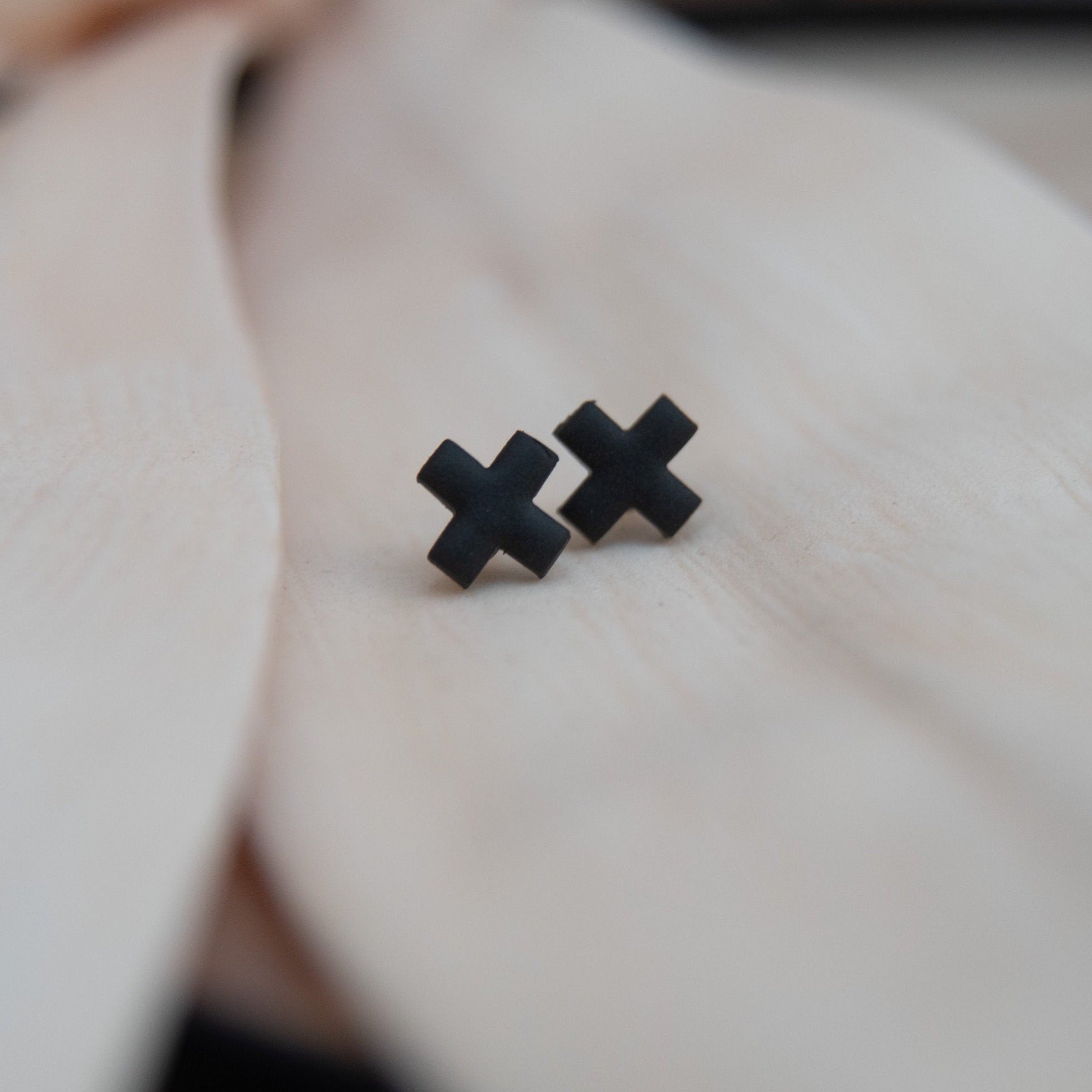 Black Mini Cross Studs | Polymer Clay Earrings