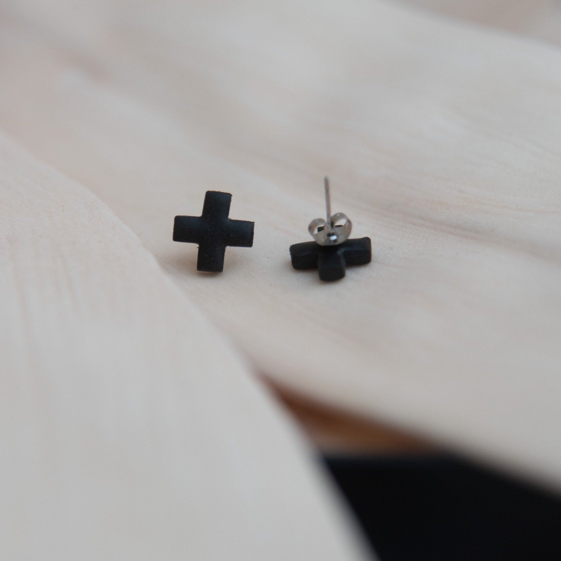 Black Mini Cross Studs | Polymer Clay Earrings
