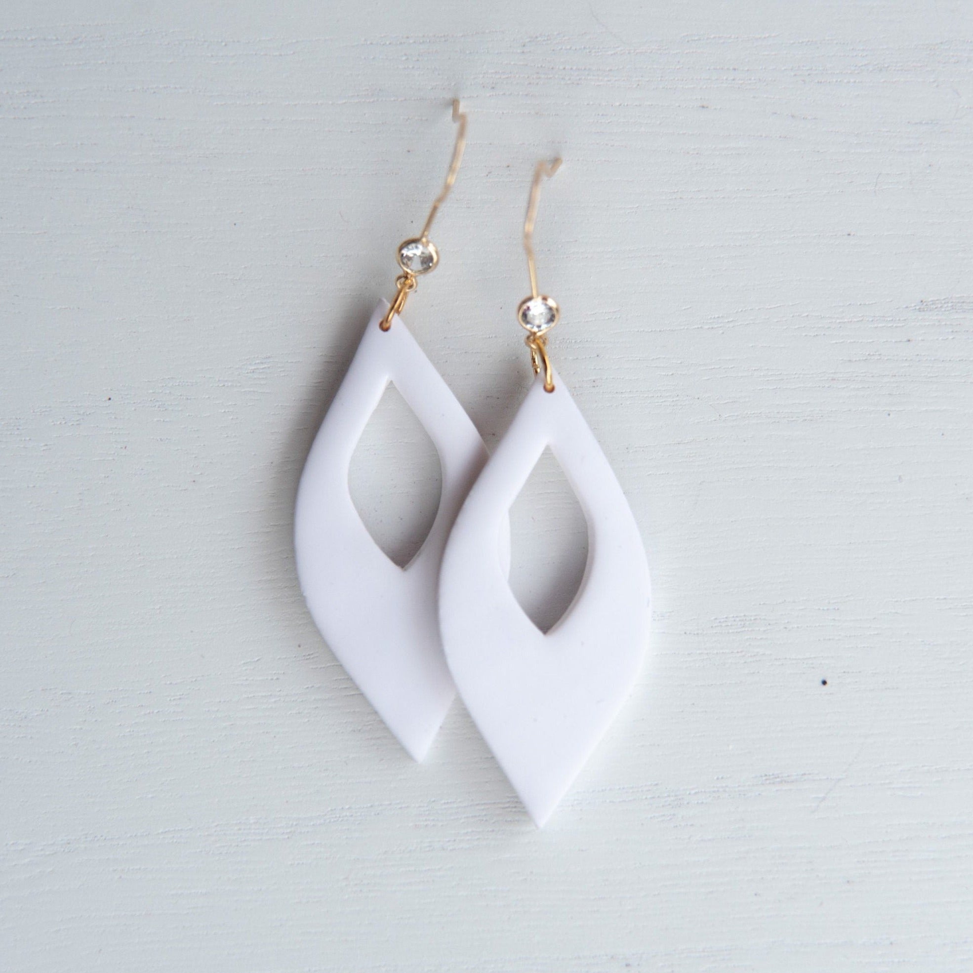 White Teardrop Modern Dangles | Statement Polymer Clay Earrings