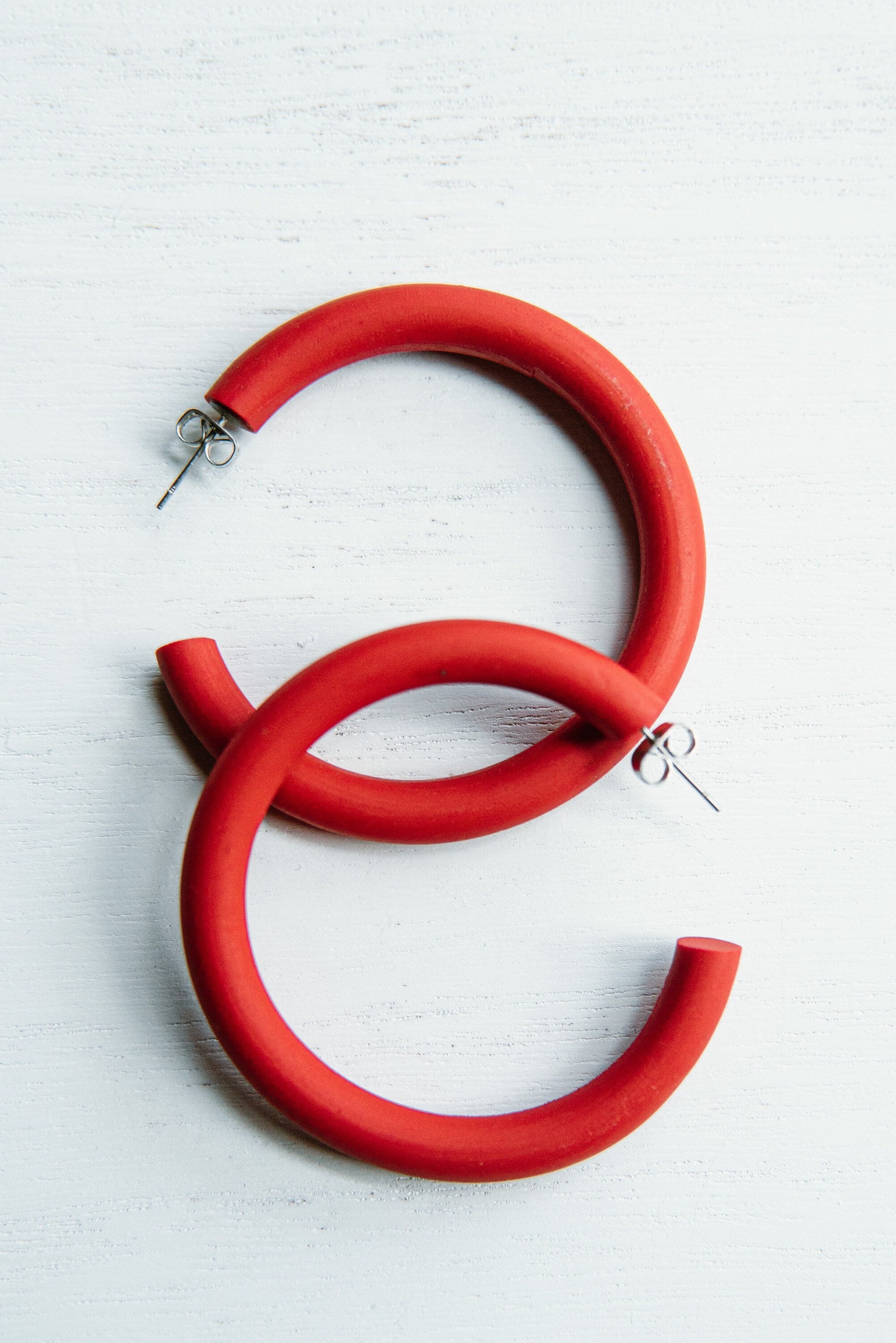 Primary Red Hoops | Polymer Clay Statement Earrings