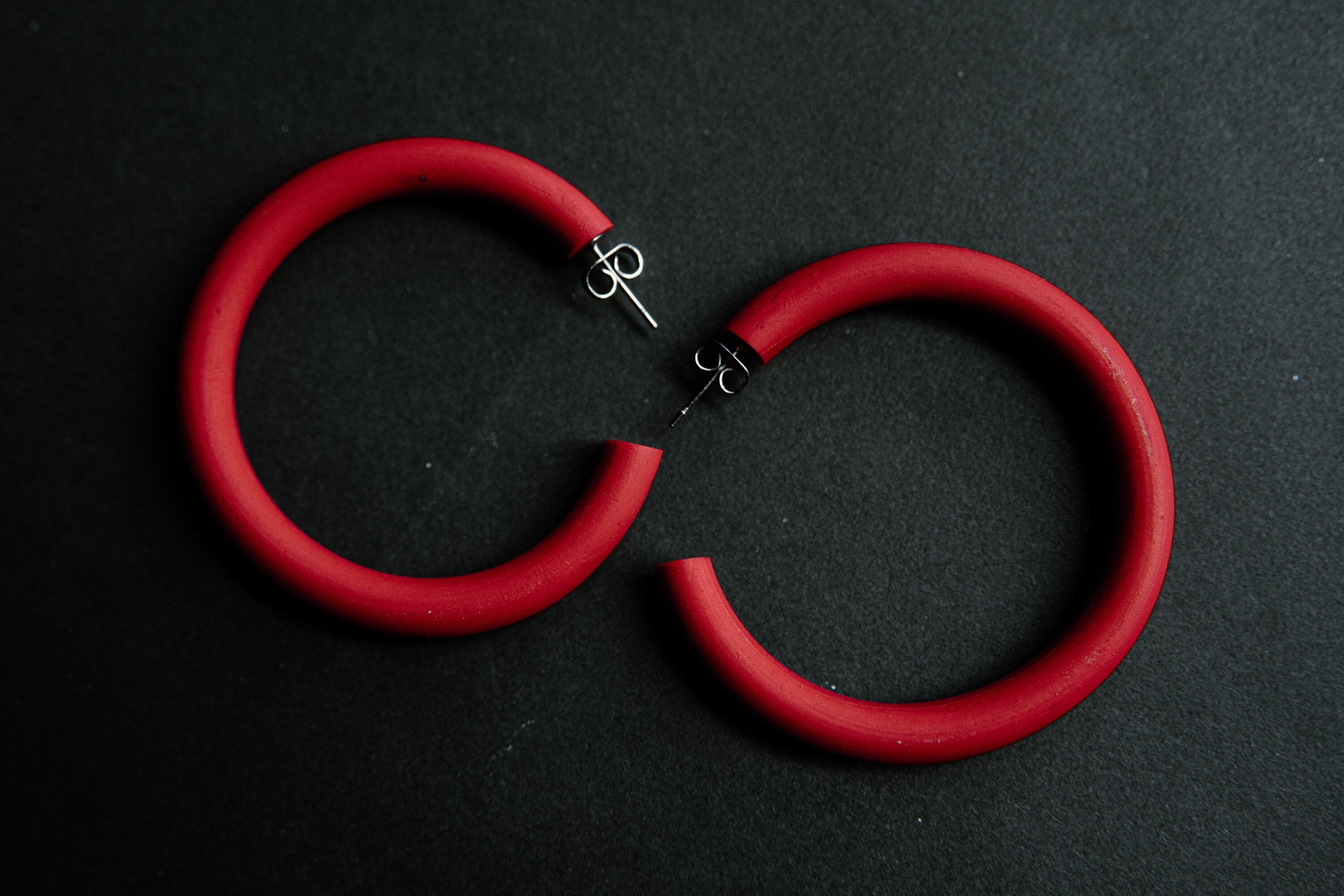 Primary Red Hoops | Polymer Clay Statement Earrings