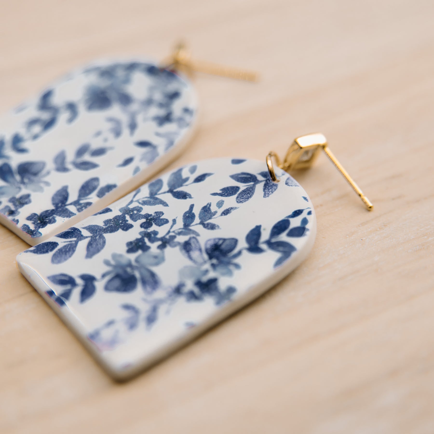 Blue Violet Floral Print Dangle Earrings