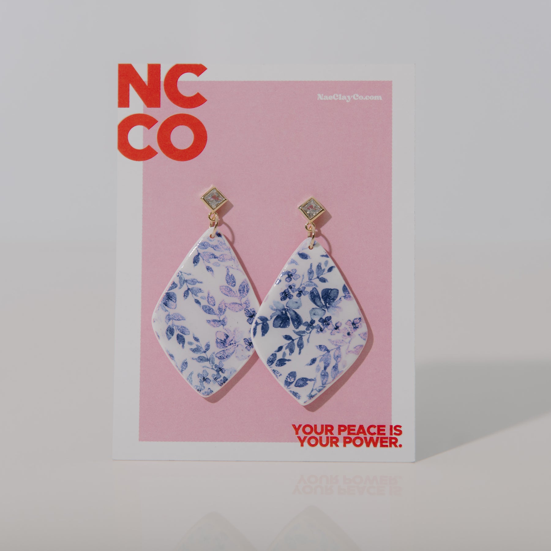 Blue Violet Floral Print Dangle Earrings