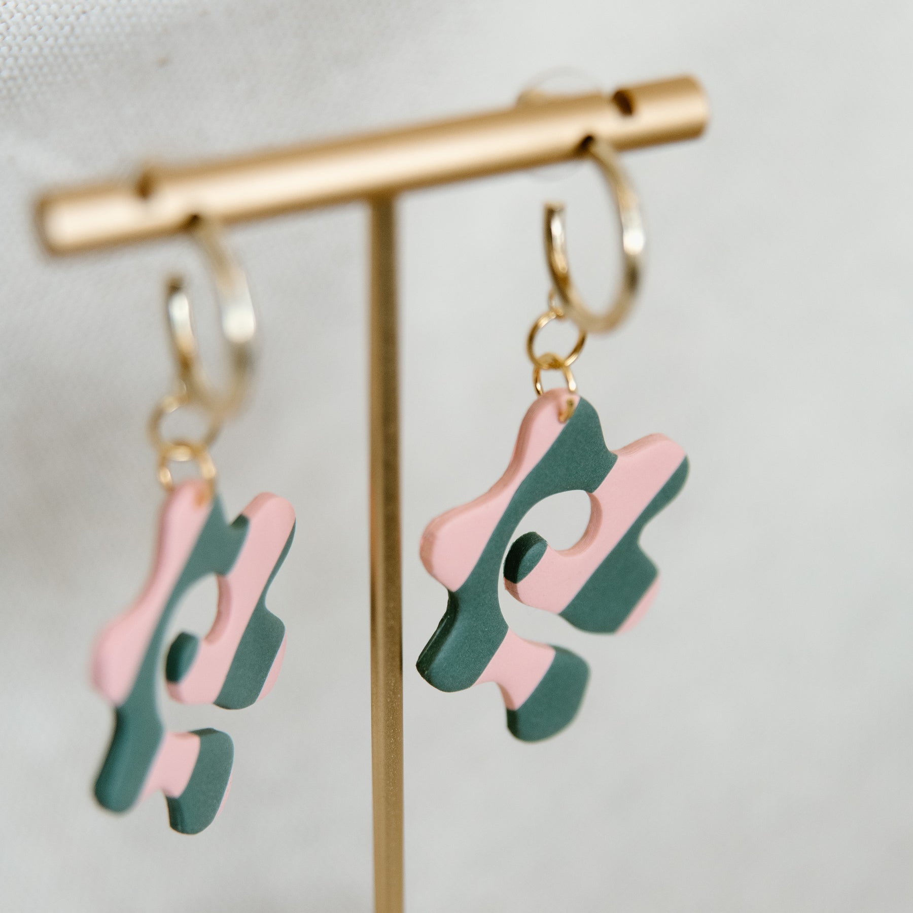 Striped Doodle Flower Earrings