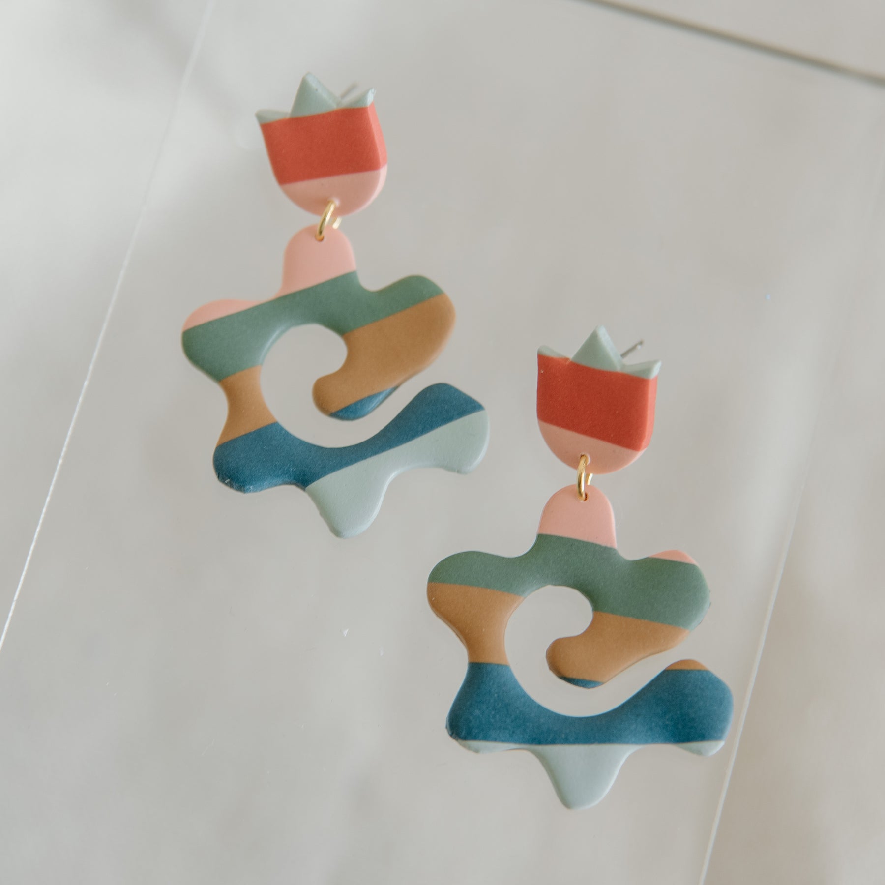 Striped Doodle Flower Earrings