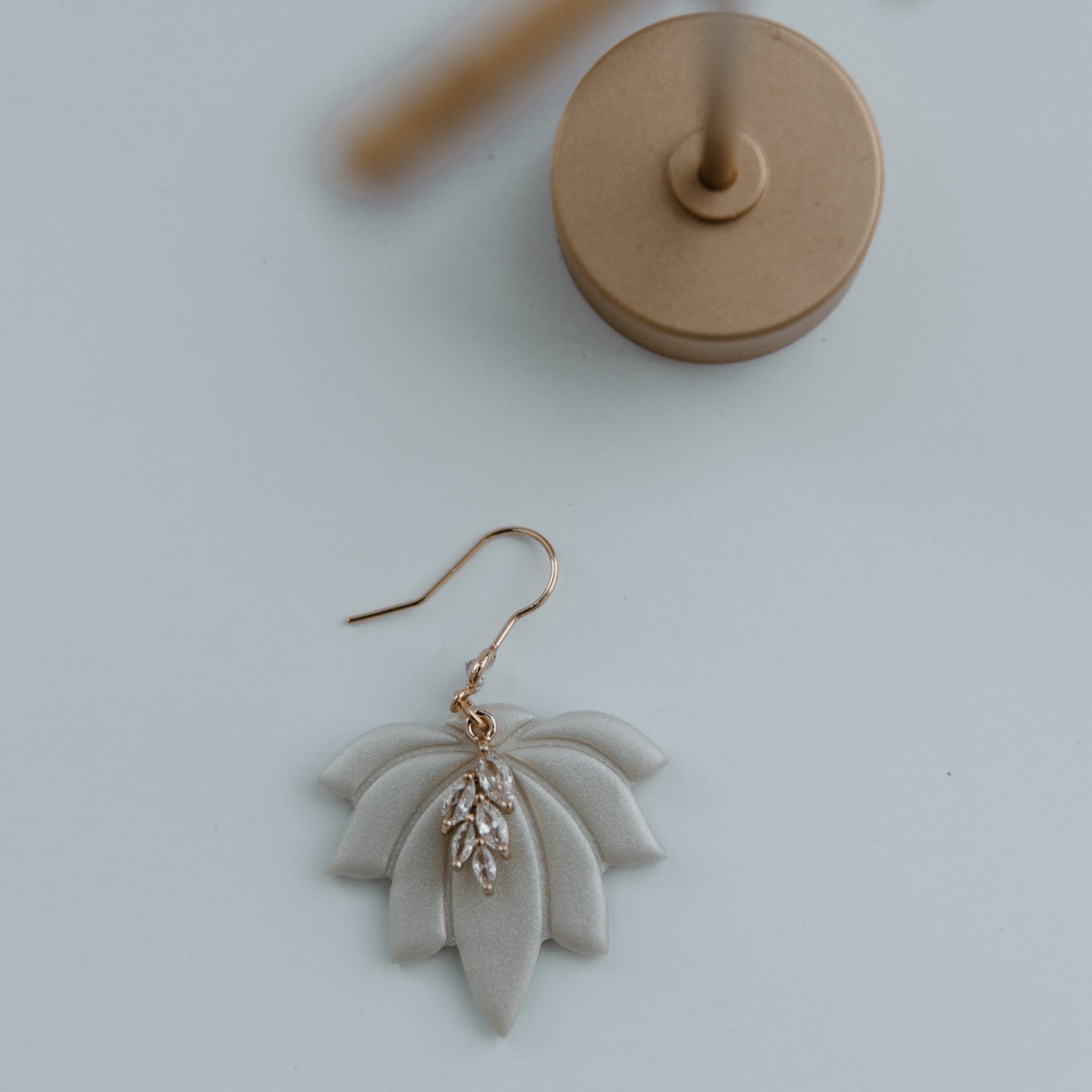 Lotus Flower Drop CZ Dangle Earrings