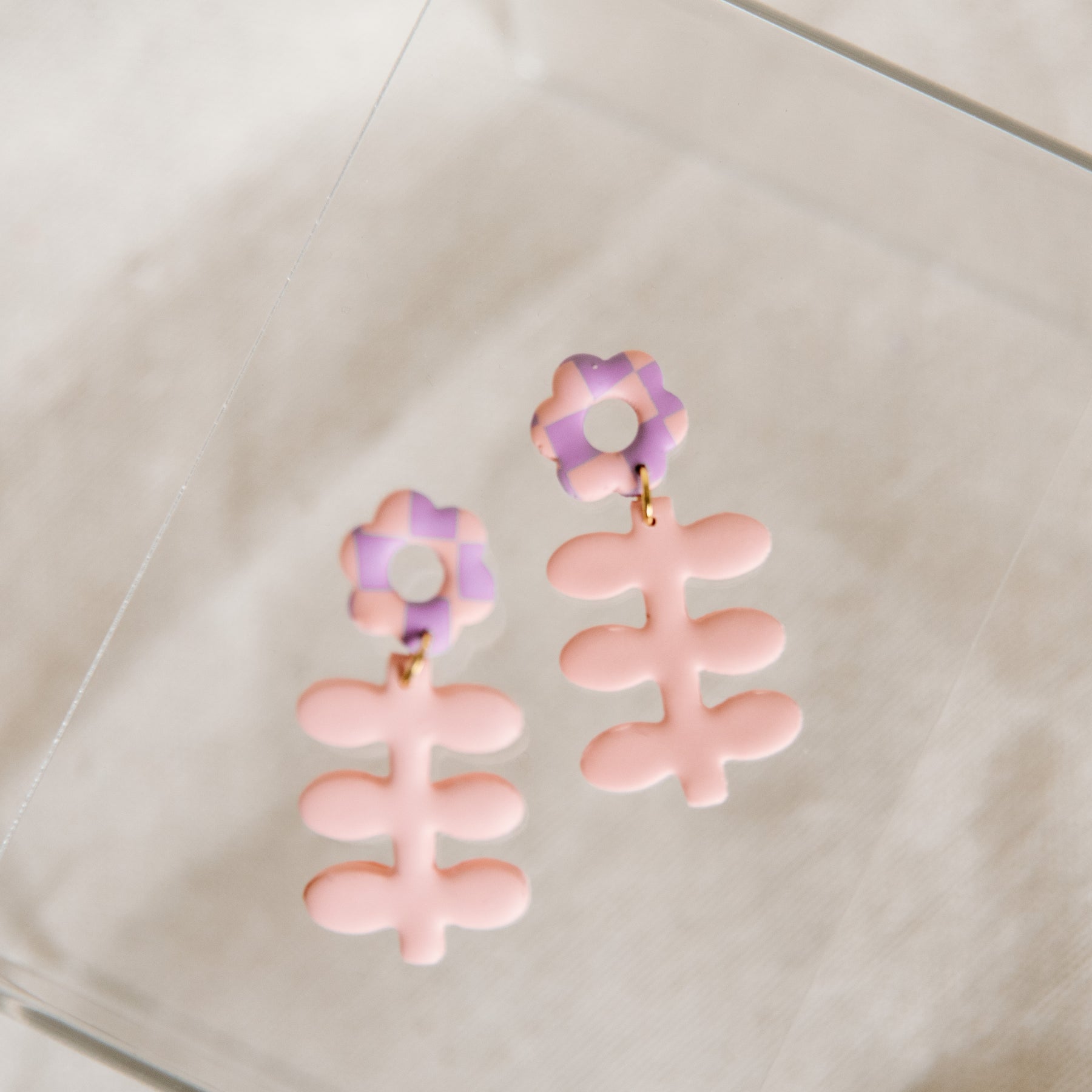 Retro Checkered Spring Earrings