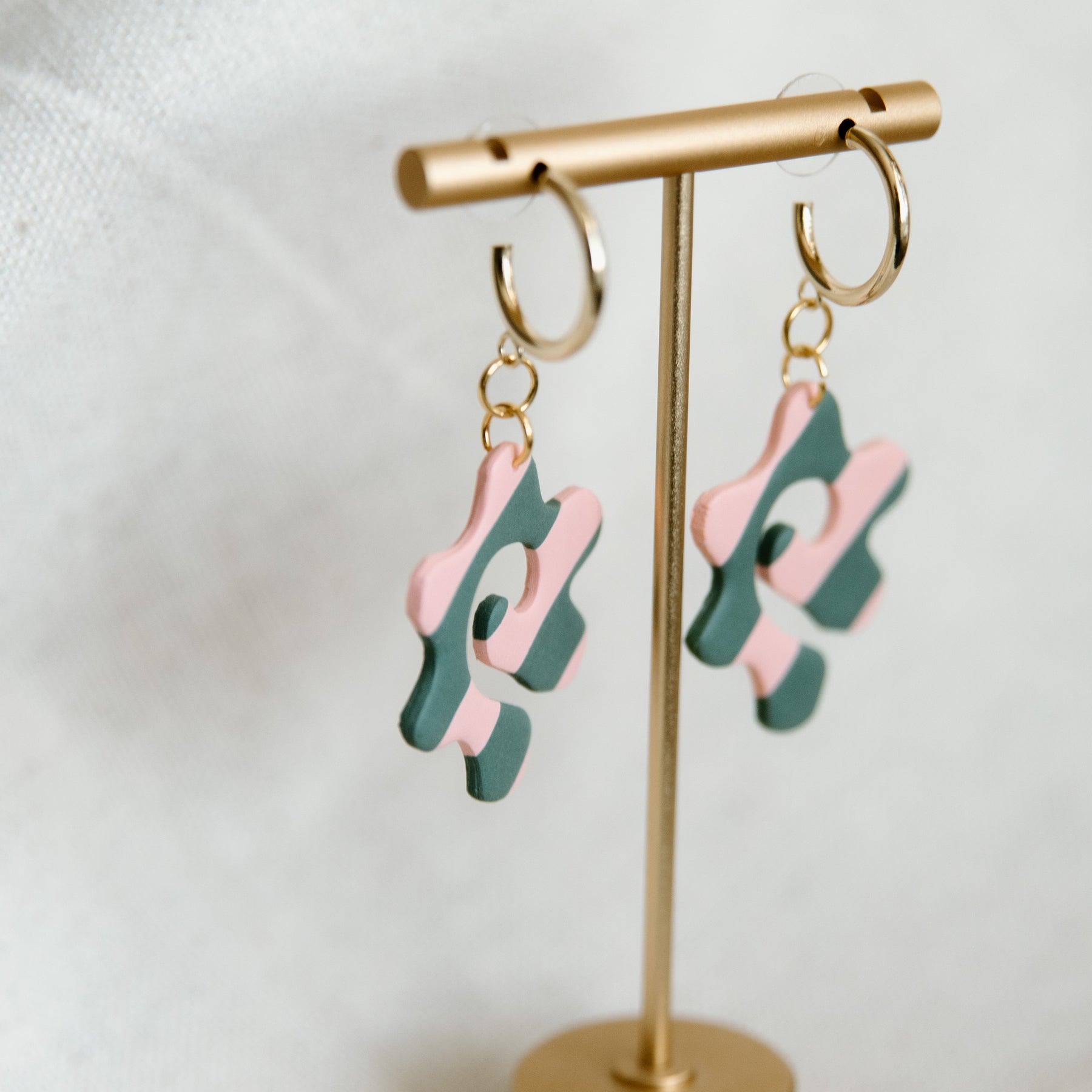 Striped Doodle Flower Earrings