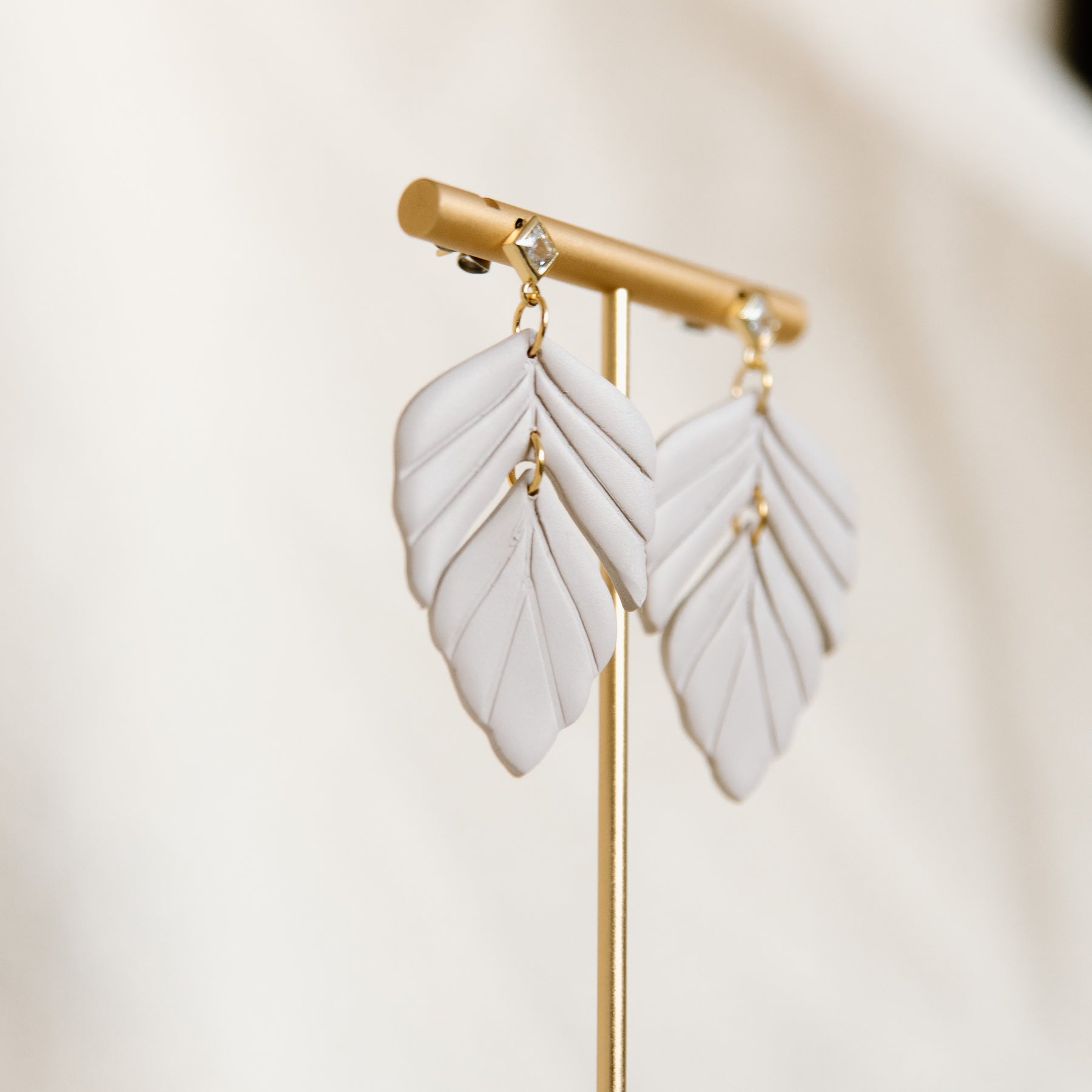 Feather-Foliage Earrings with Sparkle Stud