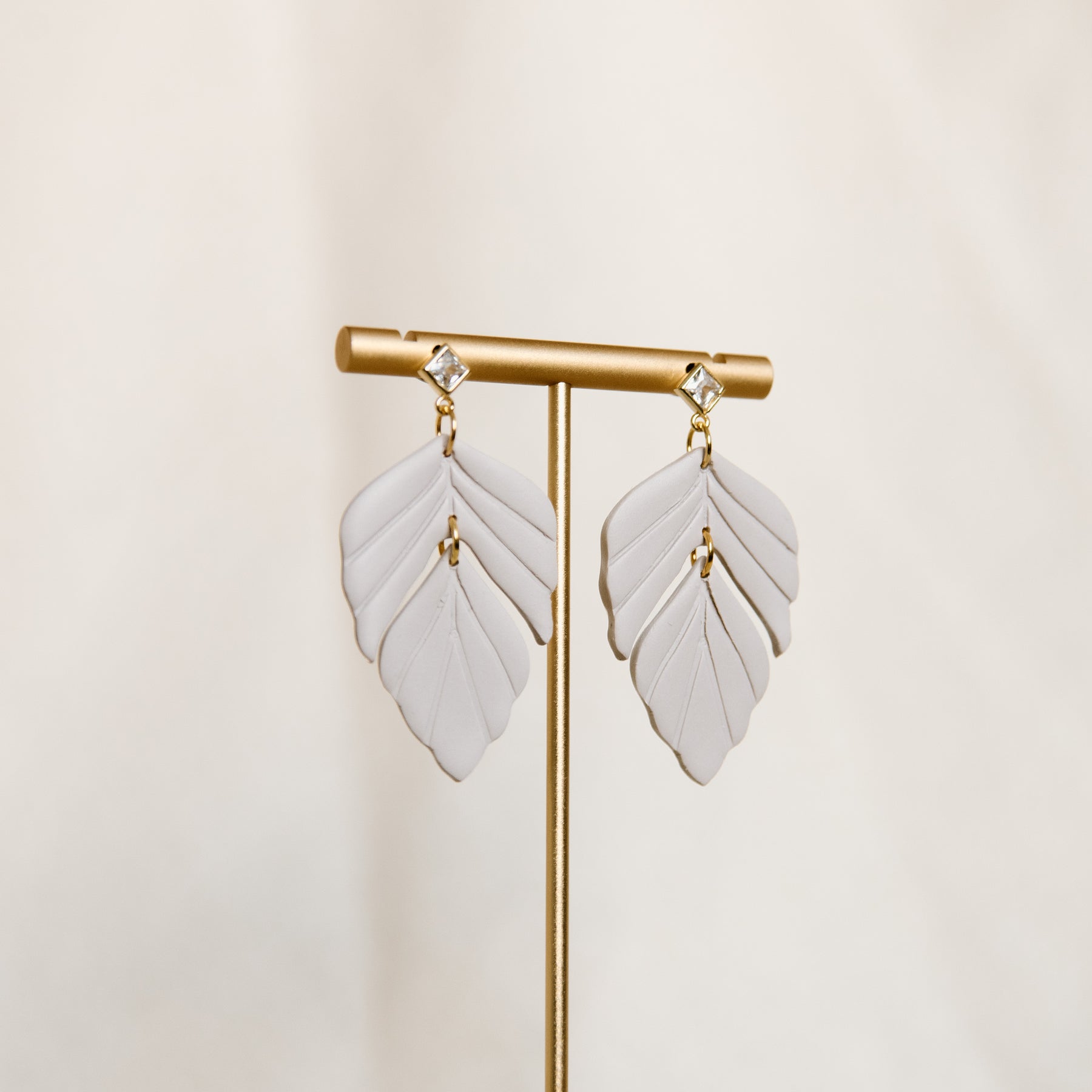 Feather-Foliage Earrings with Sparkle Stud
