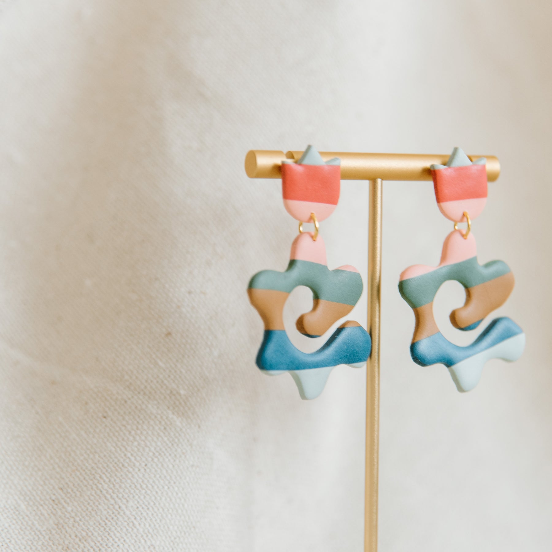 Striped Doodle Flower Earrings