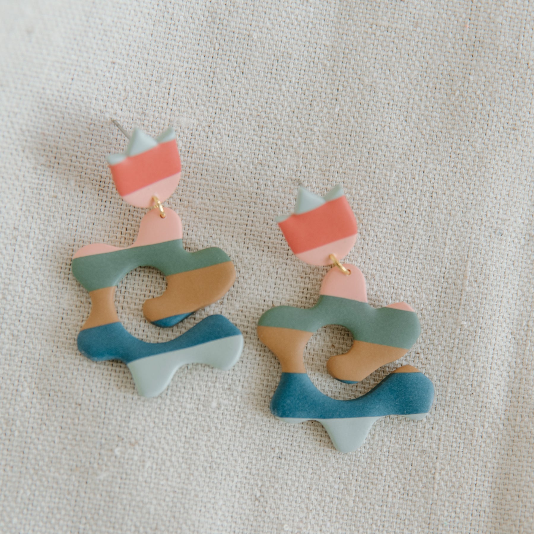 Striped Doodle Flower Earrings