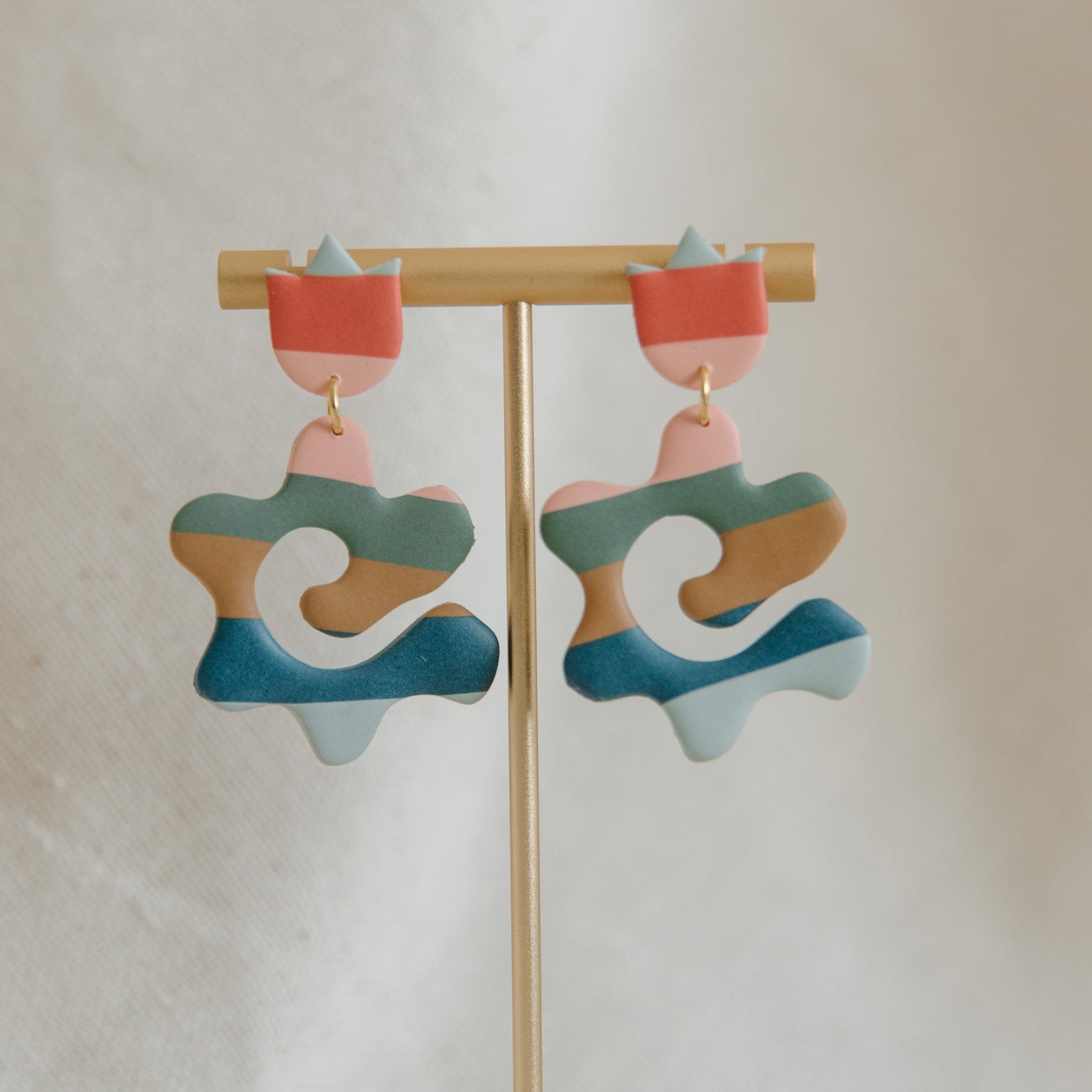 Striped Doodle Flower Earrings