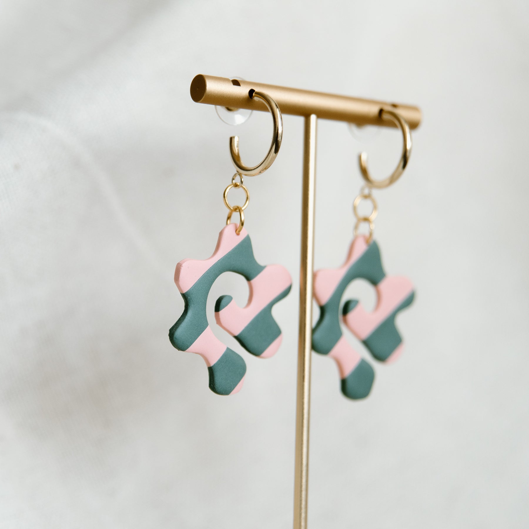 Striped Doodle Flower Earrings