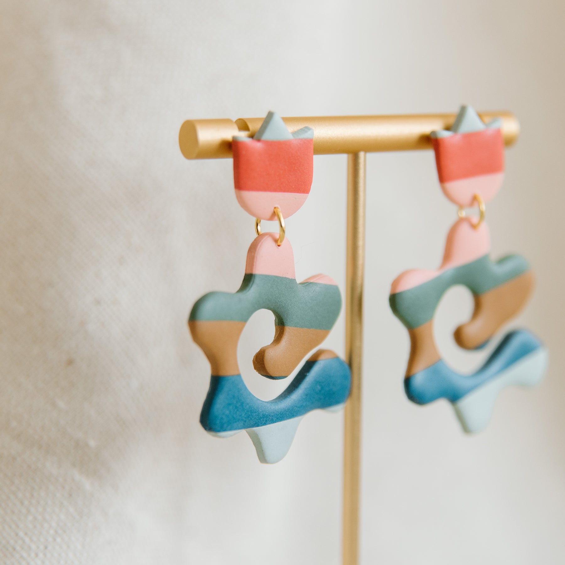 Striped Doodle Flower Earrings