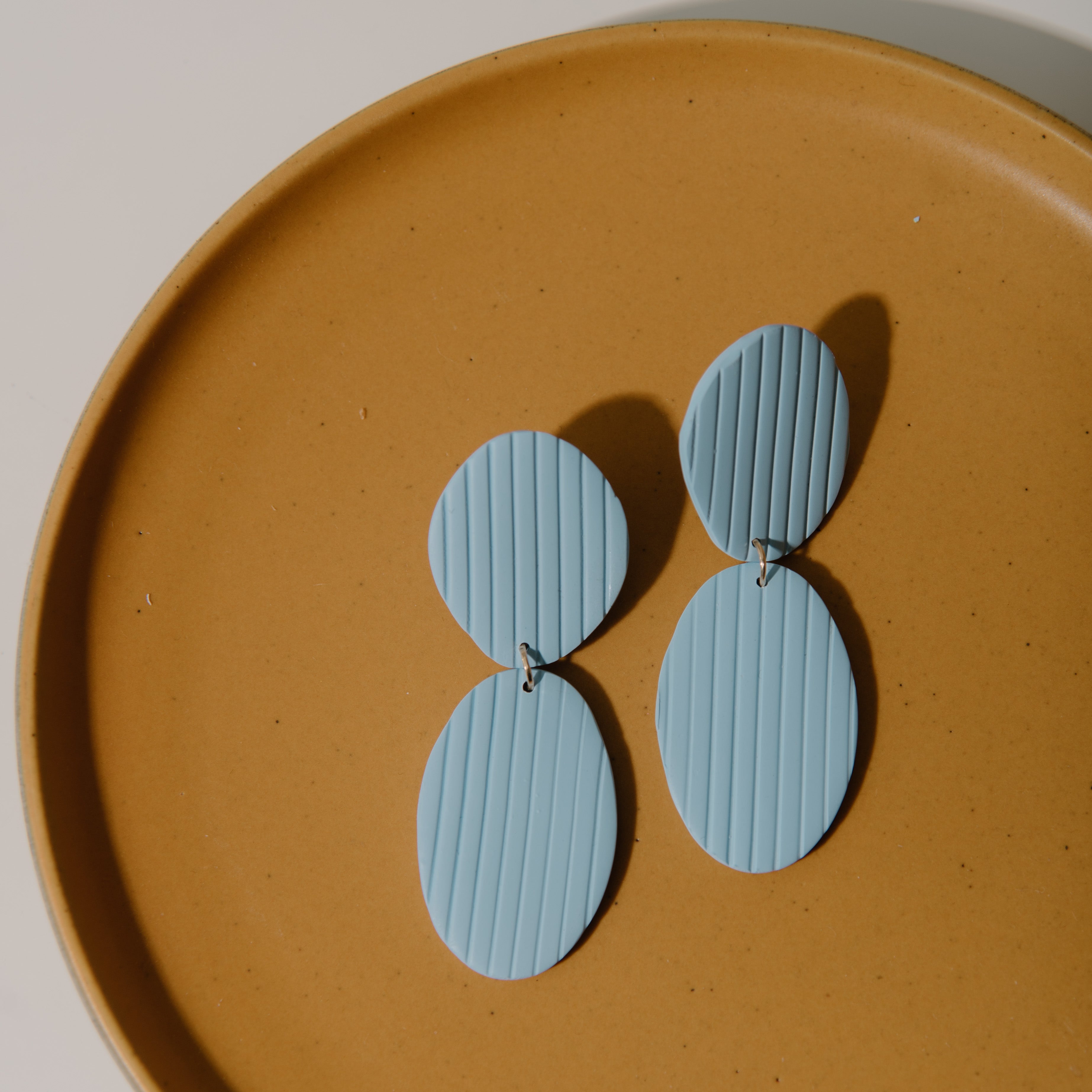 Pale Blue Ribbed Drop Earring Collection