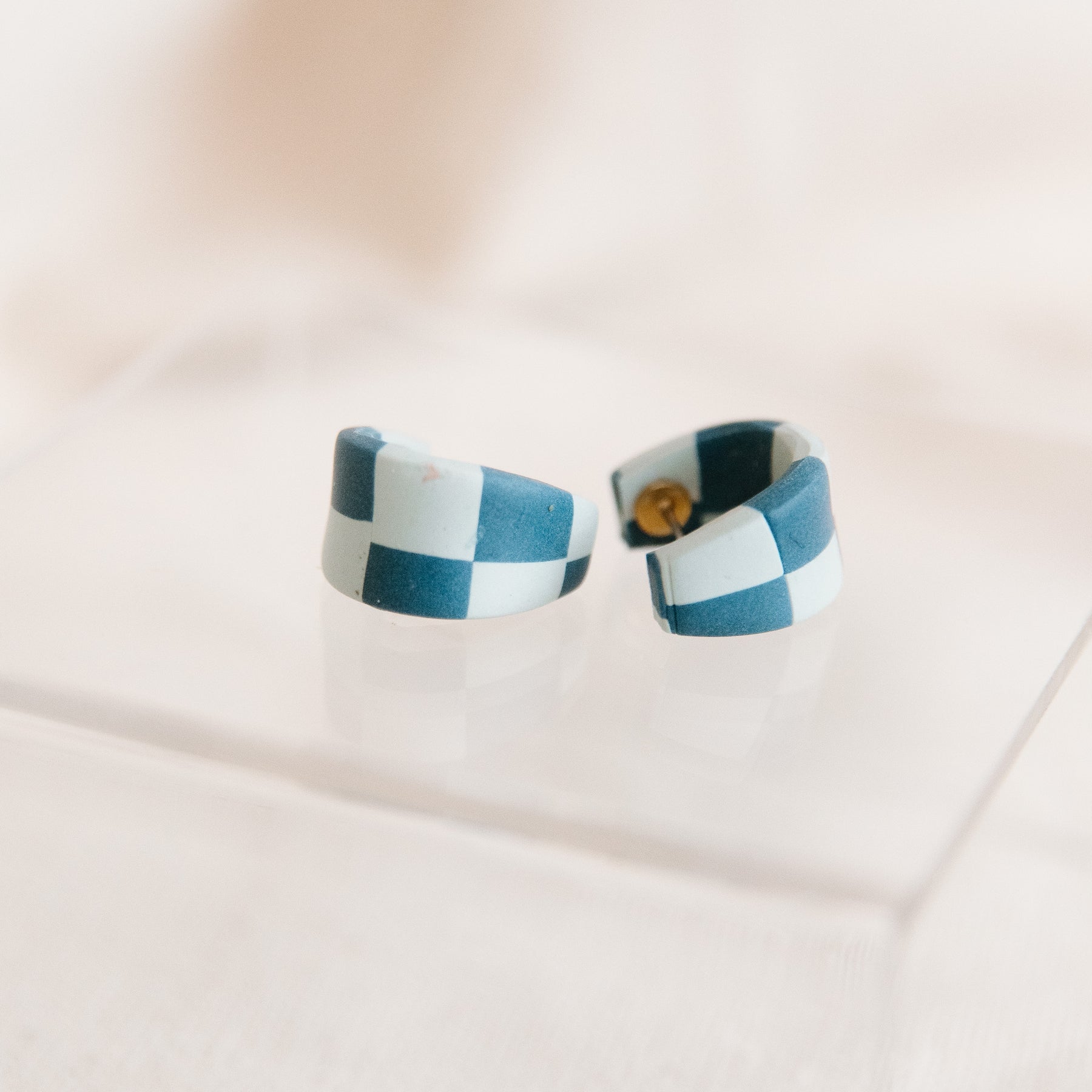 Blue Checkered Earrings