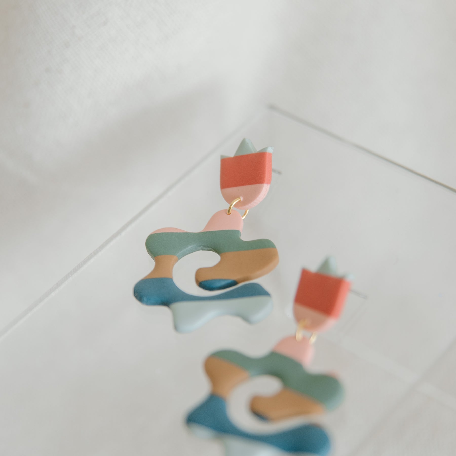 Striped Doodle Flower Earrings