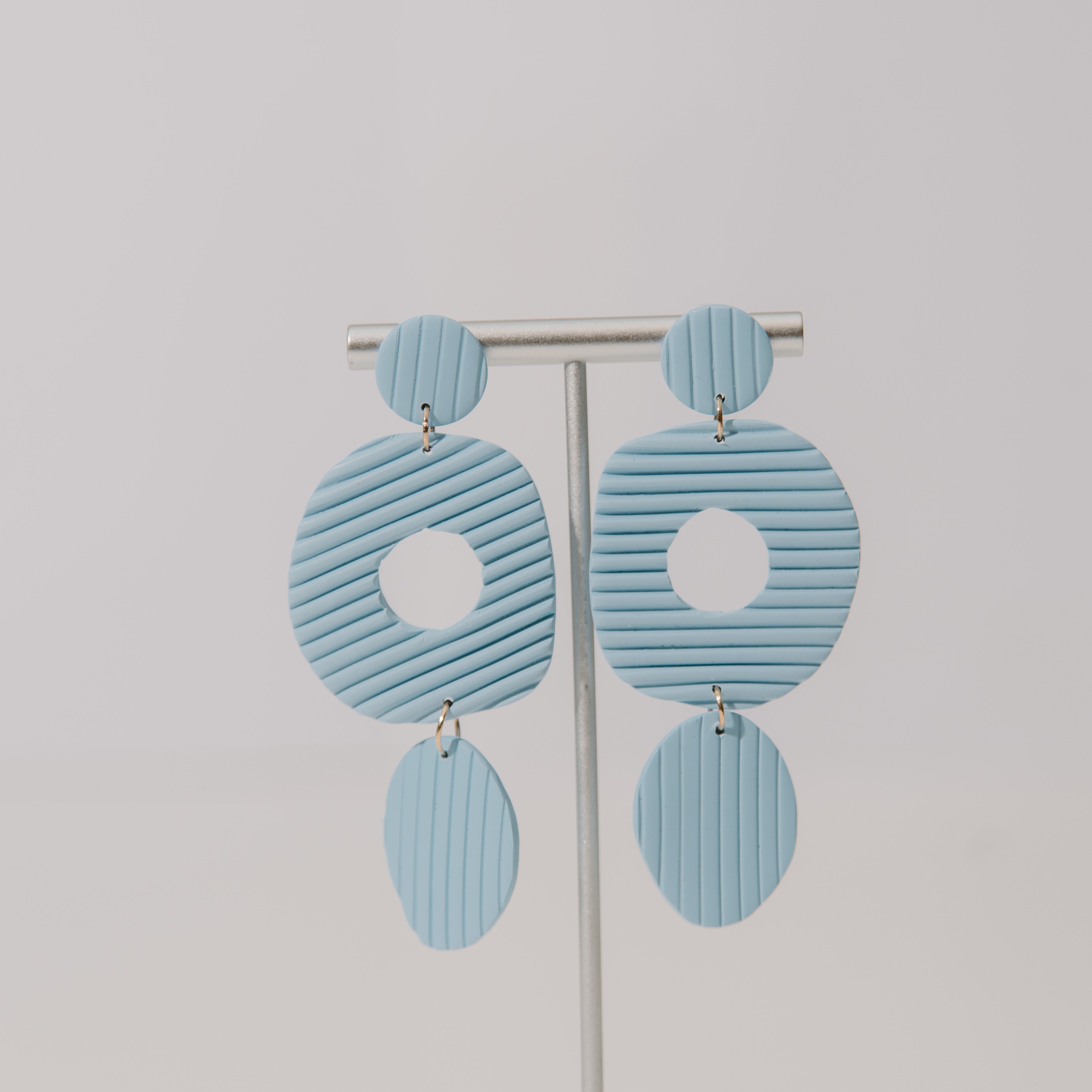 Pale Blue Ribbed Drop Earring Collection
