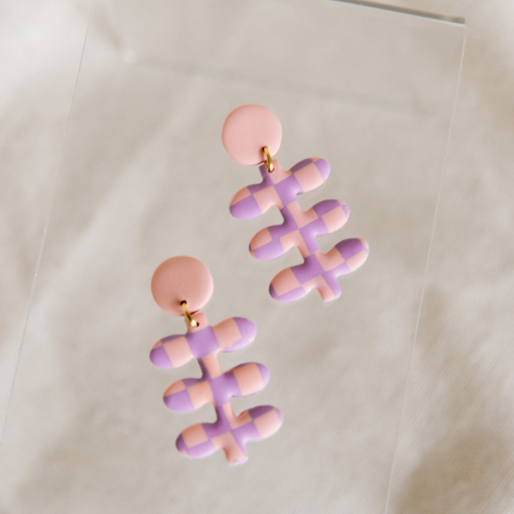 Retro Checkered Spring Earrings
