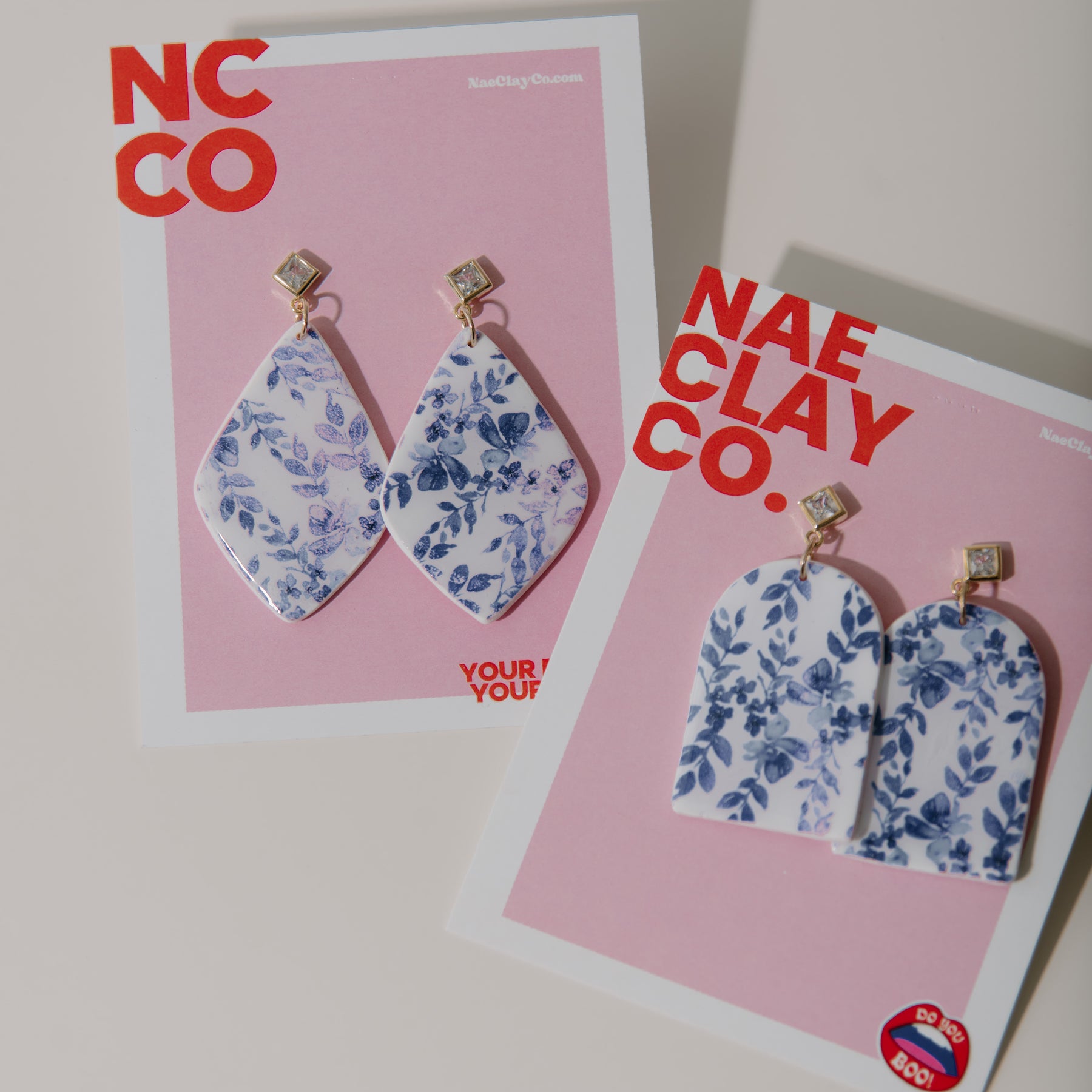 Blue Violet Floral Print Dangle Earrings