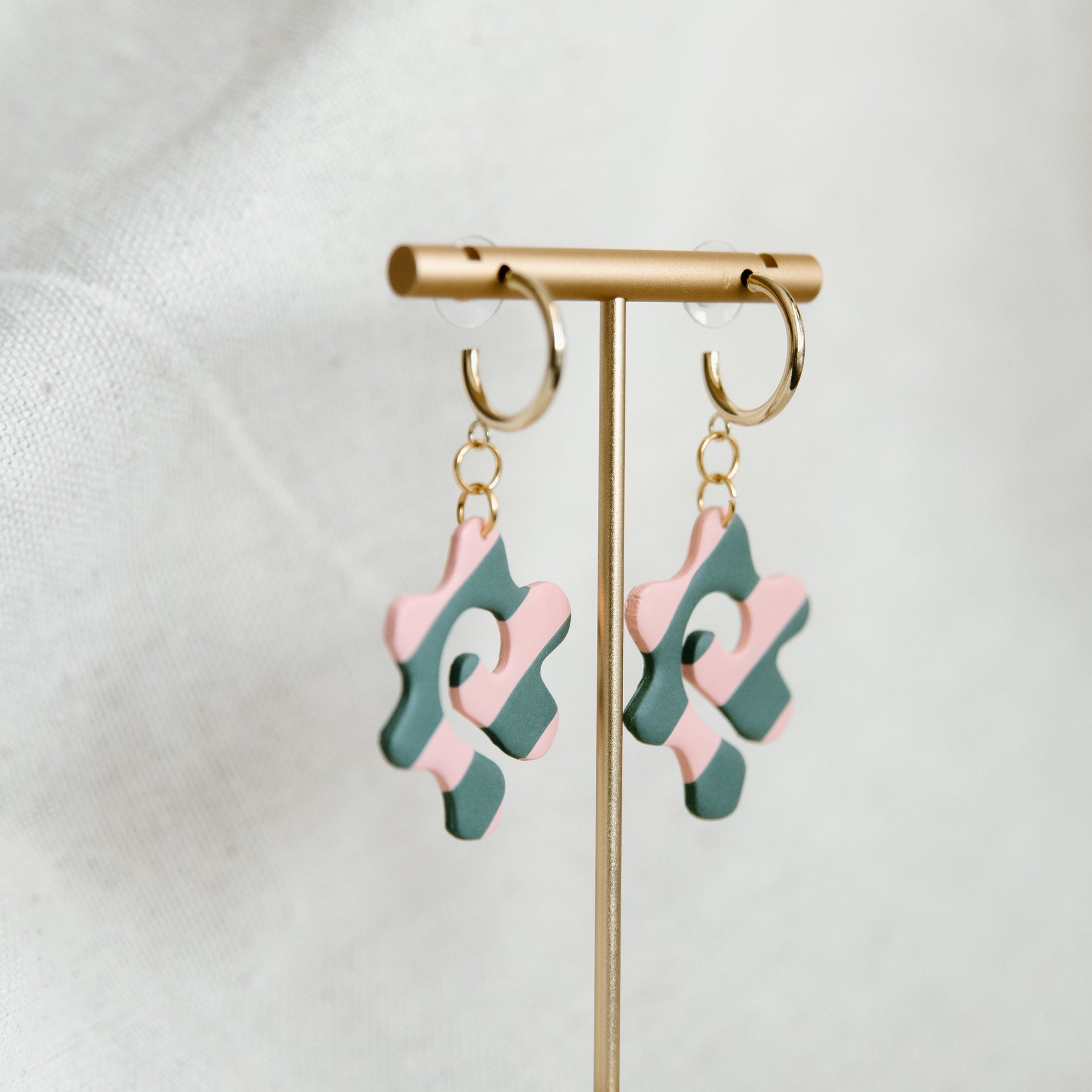 Striped Doodle Flower Earrings