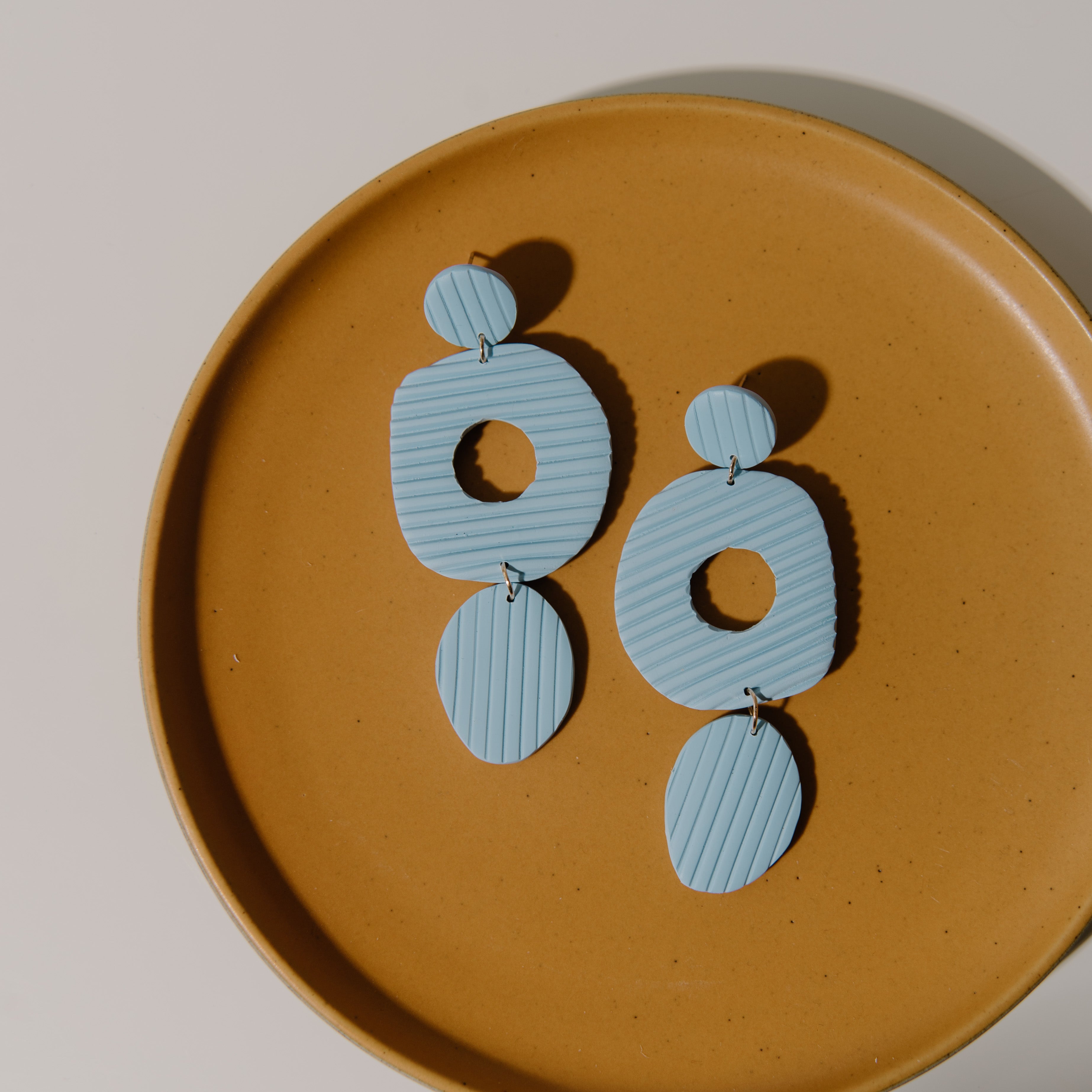Pale Blue Ribbed Drop Earring Collection