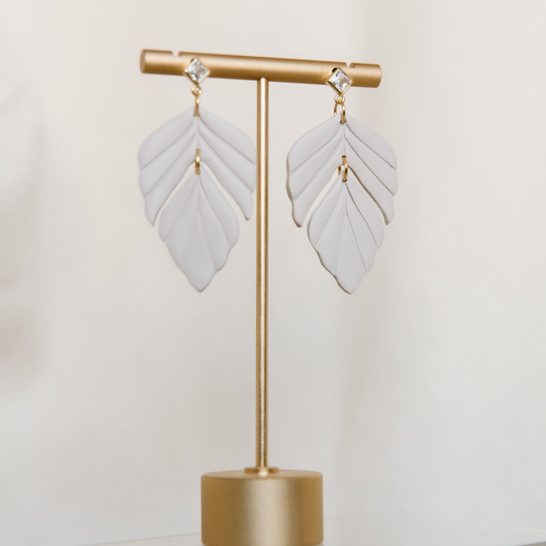 Feather-Foliage Earrings with Sparkle Stud