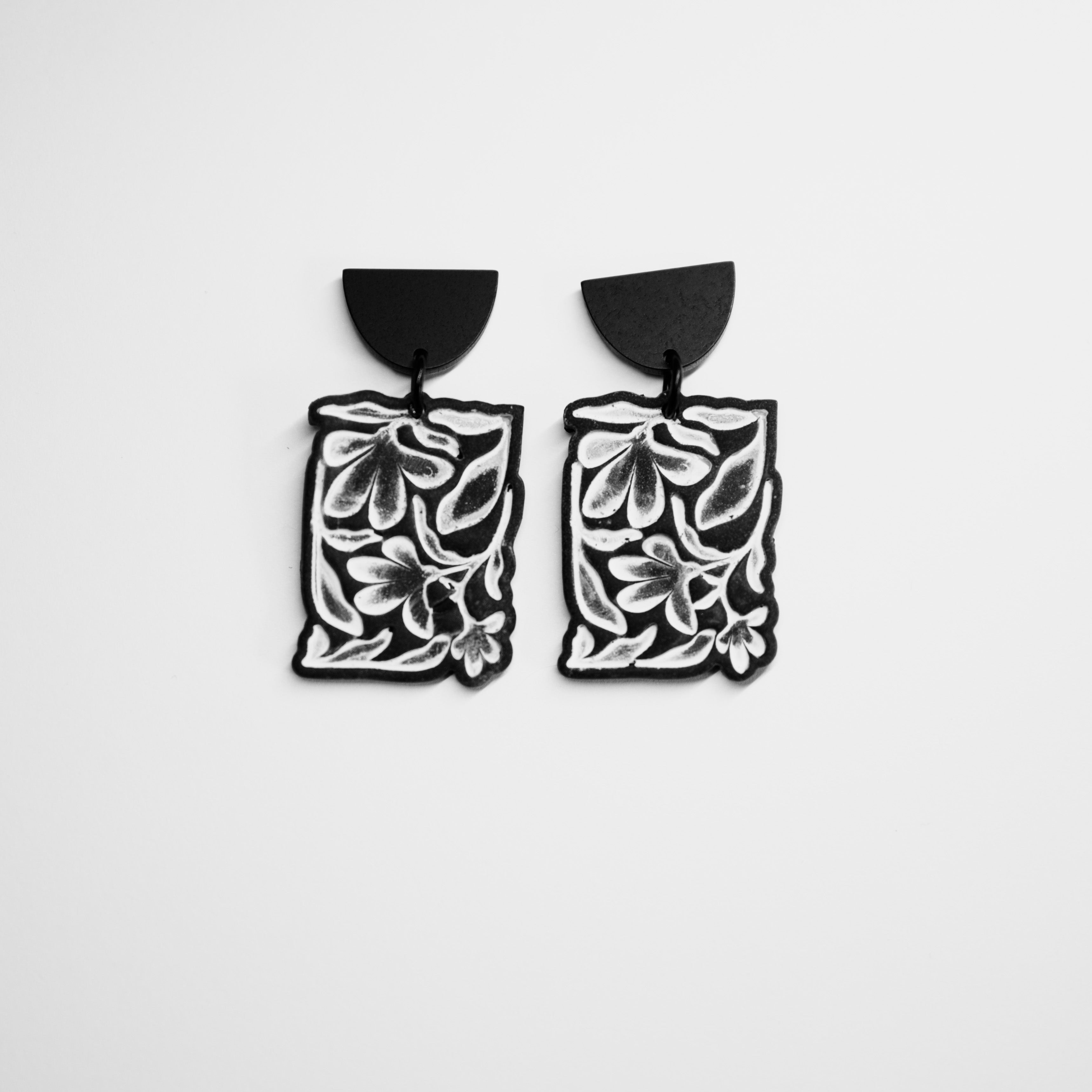 Floral Black & White Drop Earrings