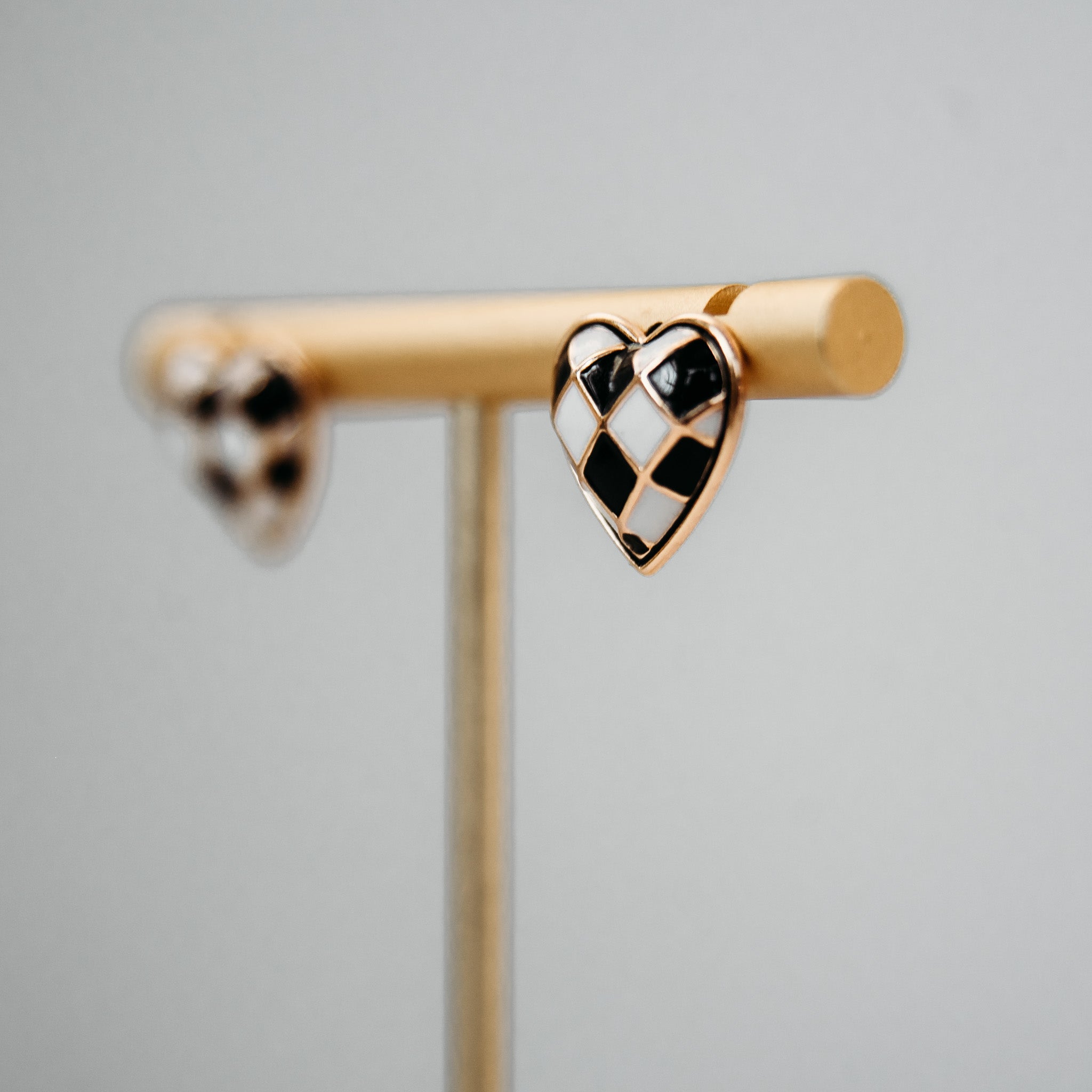 Checkerboard Heart Stud Earrings