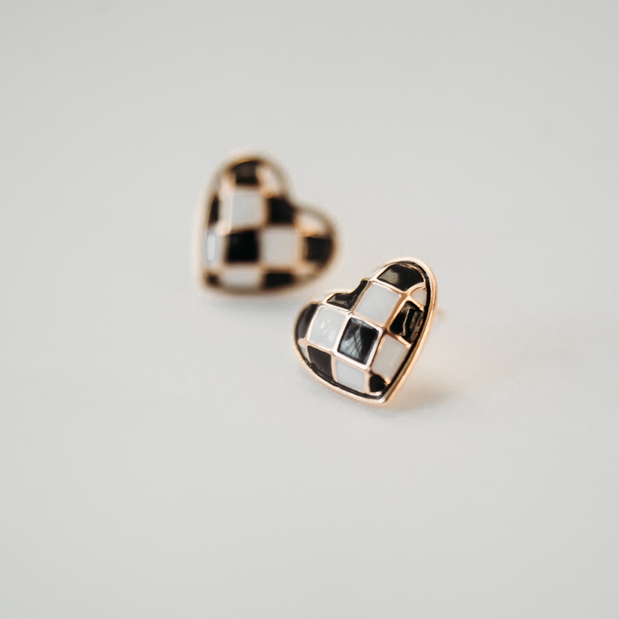 Checkerboard Heart Stud Earrings