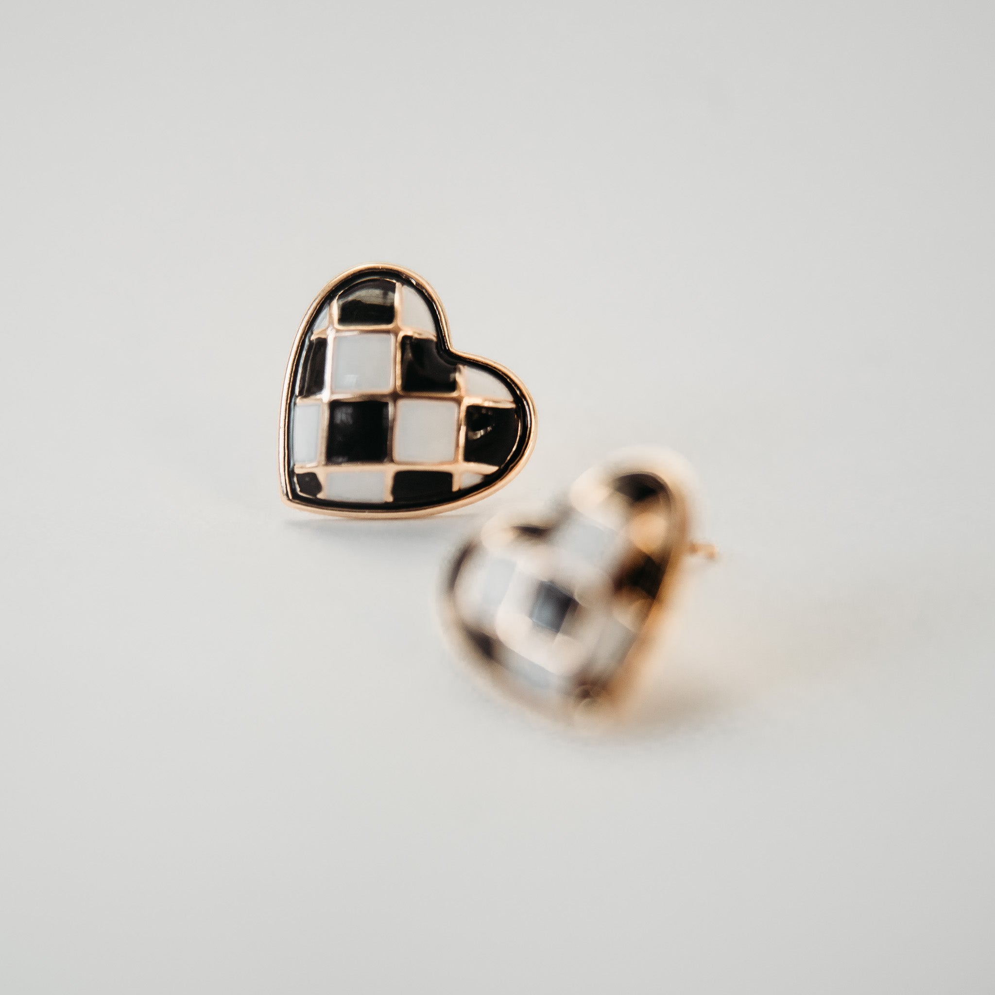 Checkerboard Heart Stud Earrings
