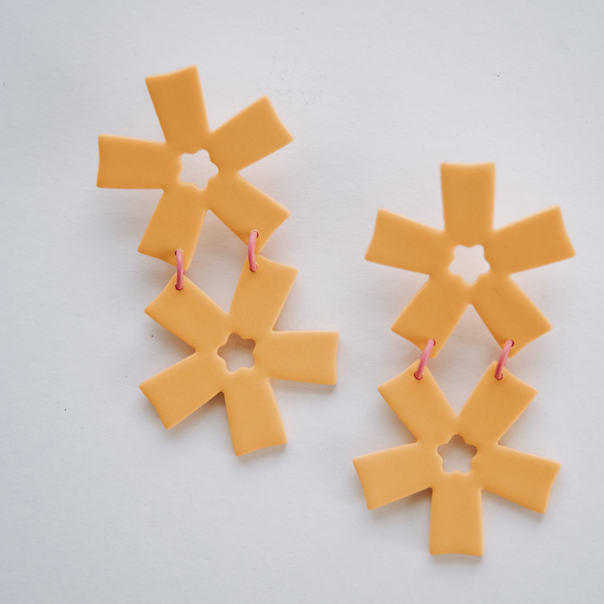 Square Star Floral Statement Earrings