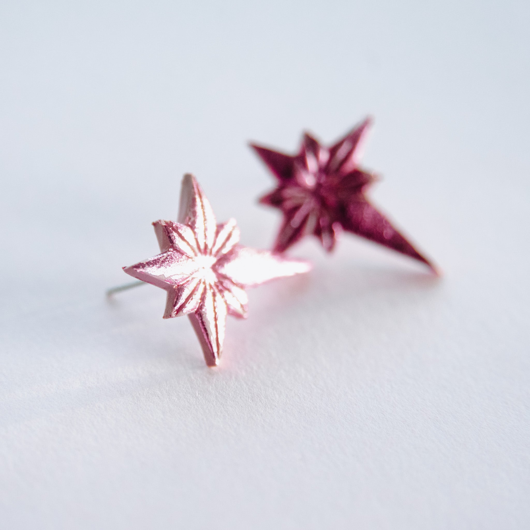 Bright Pink Shiny Star Stud Earrings