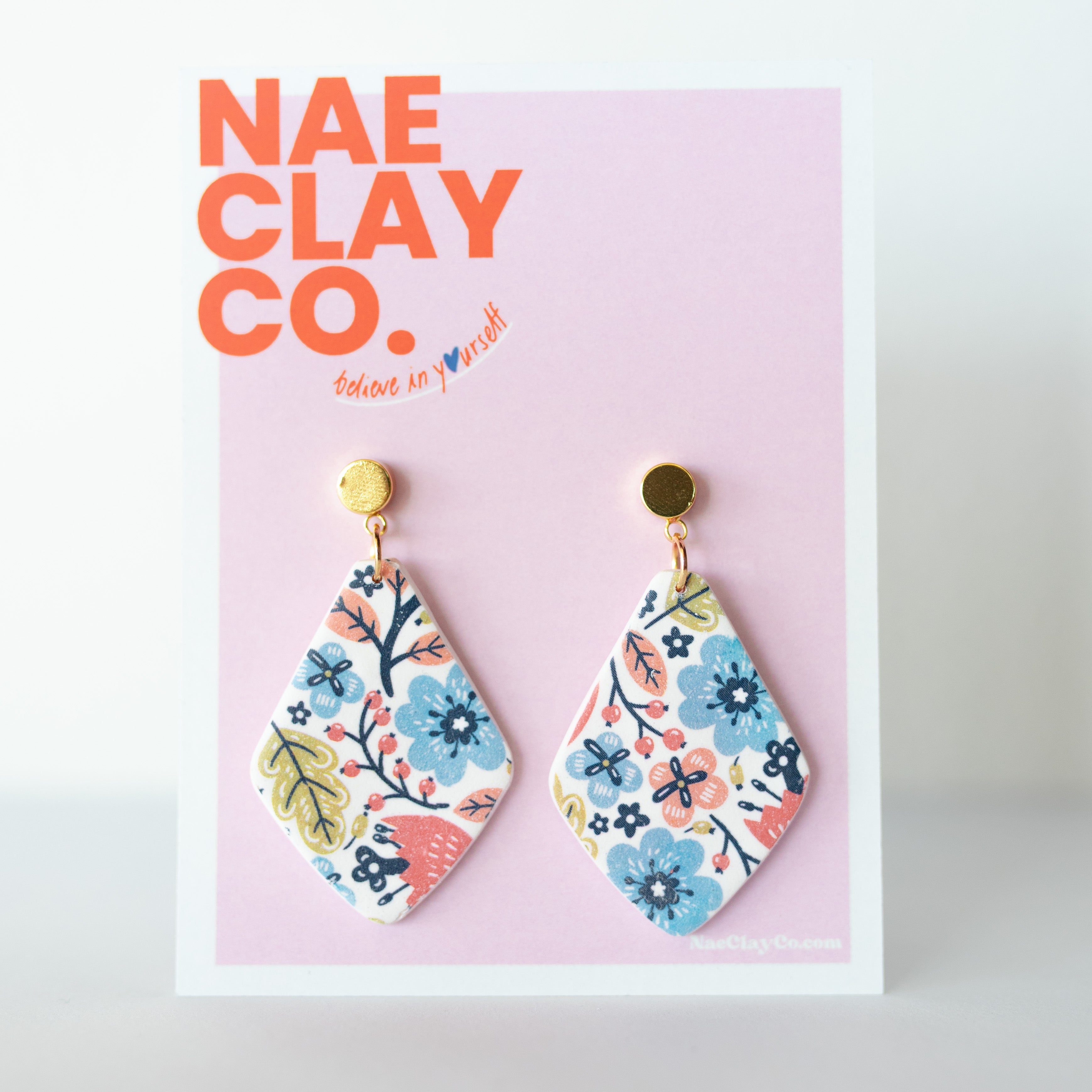 Bold Floral Print Dangle Statement Earrings