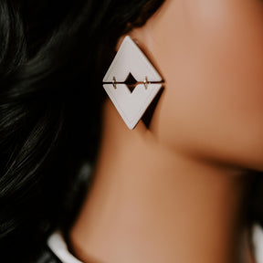 Cream Triangle Dangle Studs