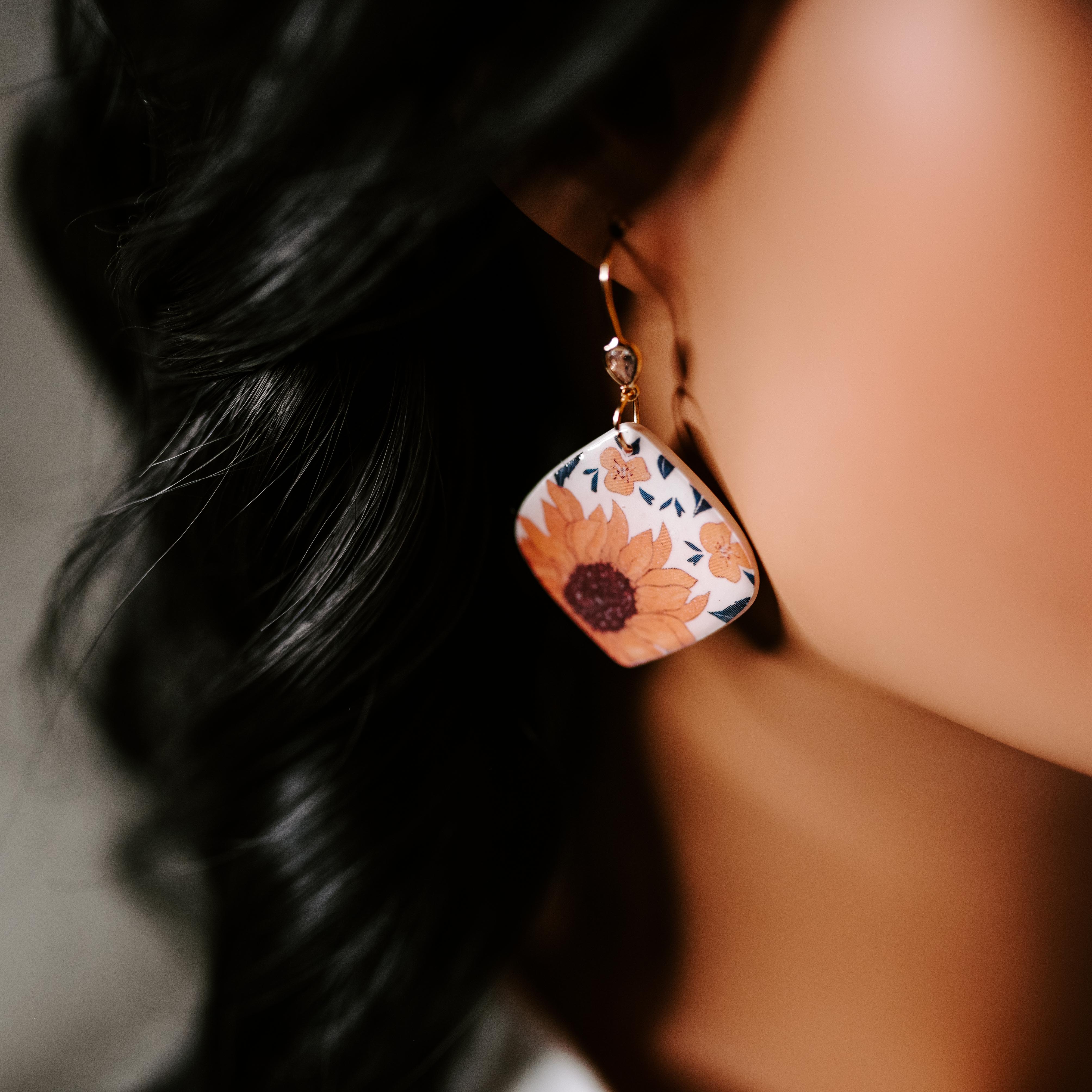 Sunflower Printed Dangle Earrings