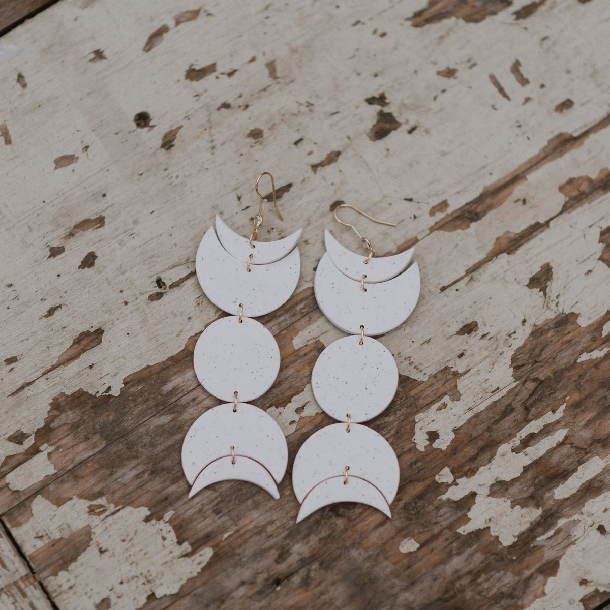 Speckled Moon Phase Dangles  | Statement Polymer Clay Earrings