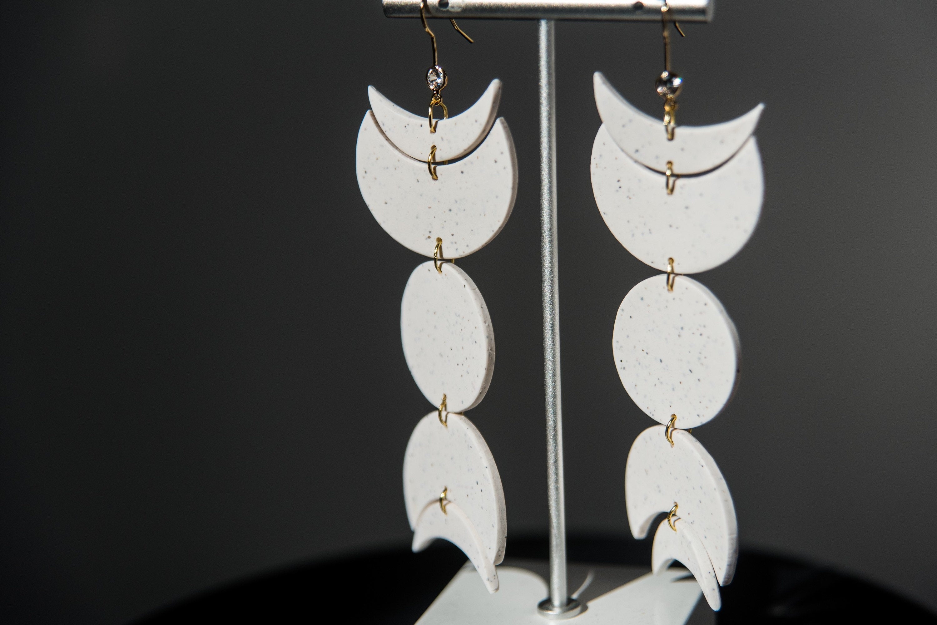 Speckled Moon Phase Dangles  | Statement Polymer Clay Earrings