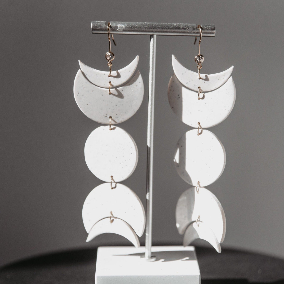 Speckled Moon Phase Dangles  | Statement Polymer Clay Earrings