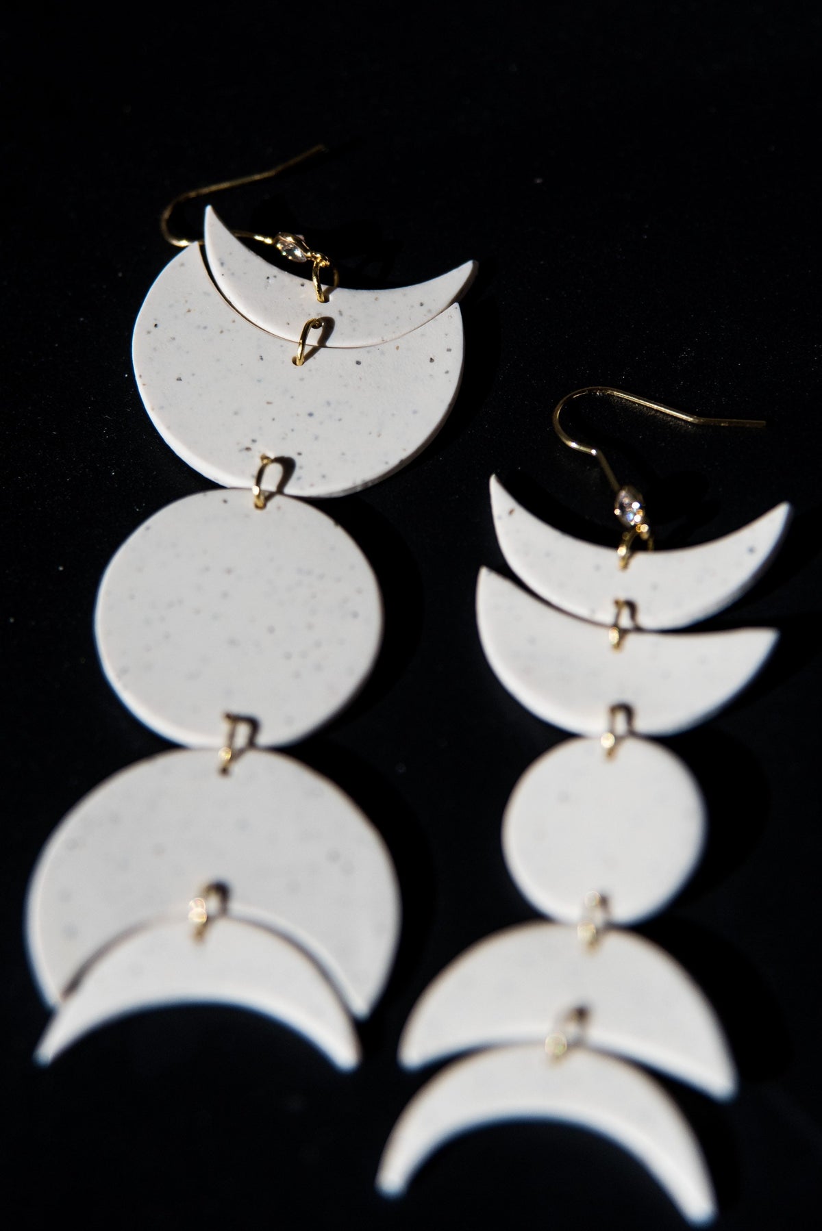 Speckled Moon Phase Dangles  | Statement Polymer Clay Earrings
