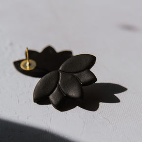 Black Lotus Flower Stud | Polymer Clay Statement Earrings