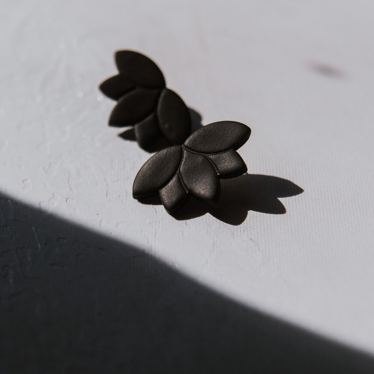Black Lotus Flower Stud | Polymer Clay Statement Earrings