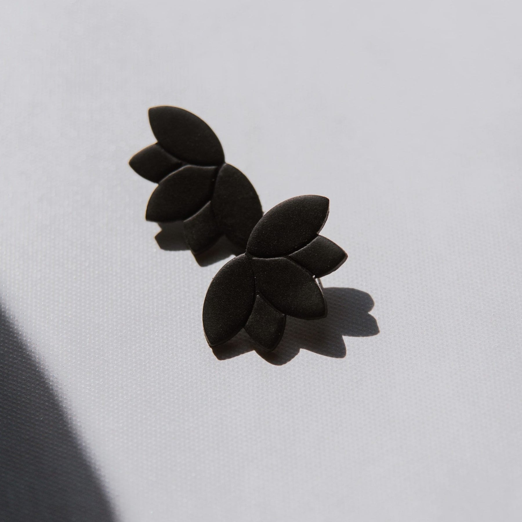 Black Lotus Flower Stud | Polymer Clay Statement Earrings
